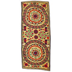 Central Asian Suzani Textile, Embroidered Cotton & Silk Bedspread, Wall Hanging