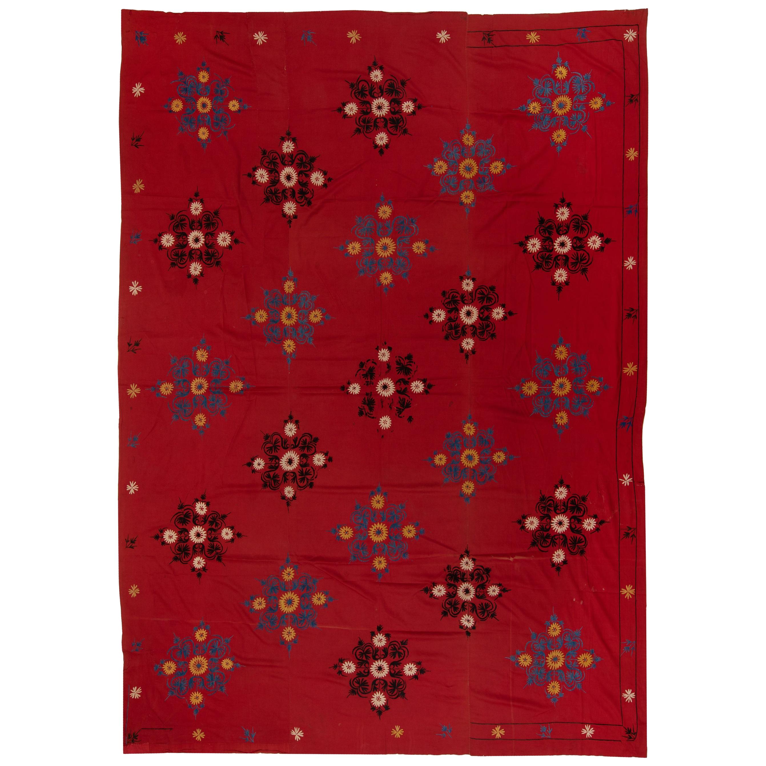 Colgante de Seda Bordado a Mano, Colcha Roja, Mantel Suzani