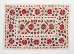 Central Asian Suzani Textile. Embroidered Cotton & Silk Bed Cover, Wall Hanging