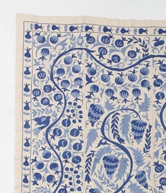 Central Asian Suzani Textile. Embroidered Cotton & Silk Bed Cover, Wall Hanging