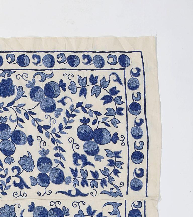 Uzbek 3.4x3.4 Ft Square Asian Suzani Textile, Embroidered Silk & Cotton Wall Hanging 
