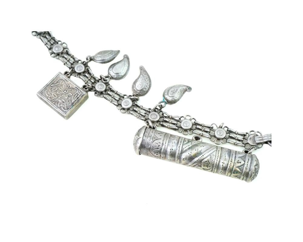Mittelasiatische Stammeskunst Silber Talisman Kette Halskette im Angebot 2