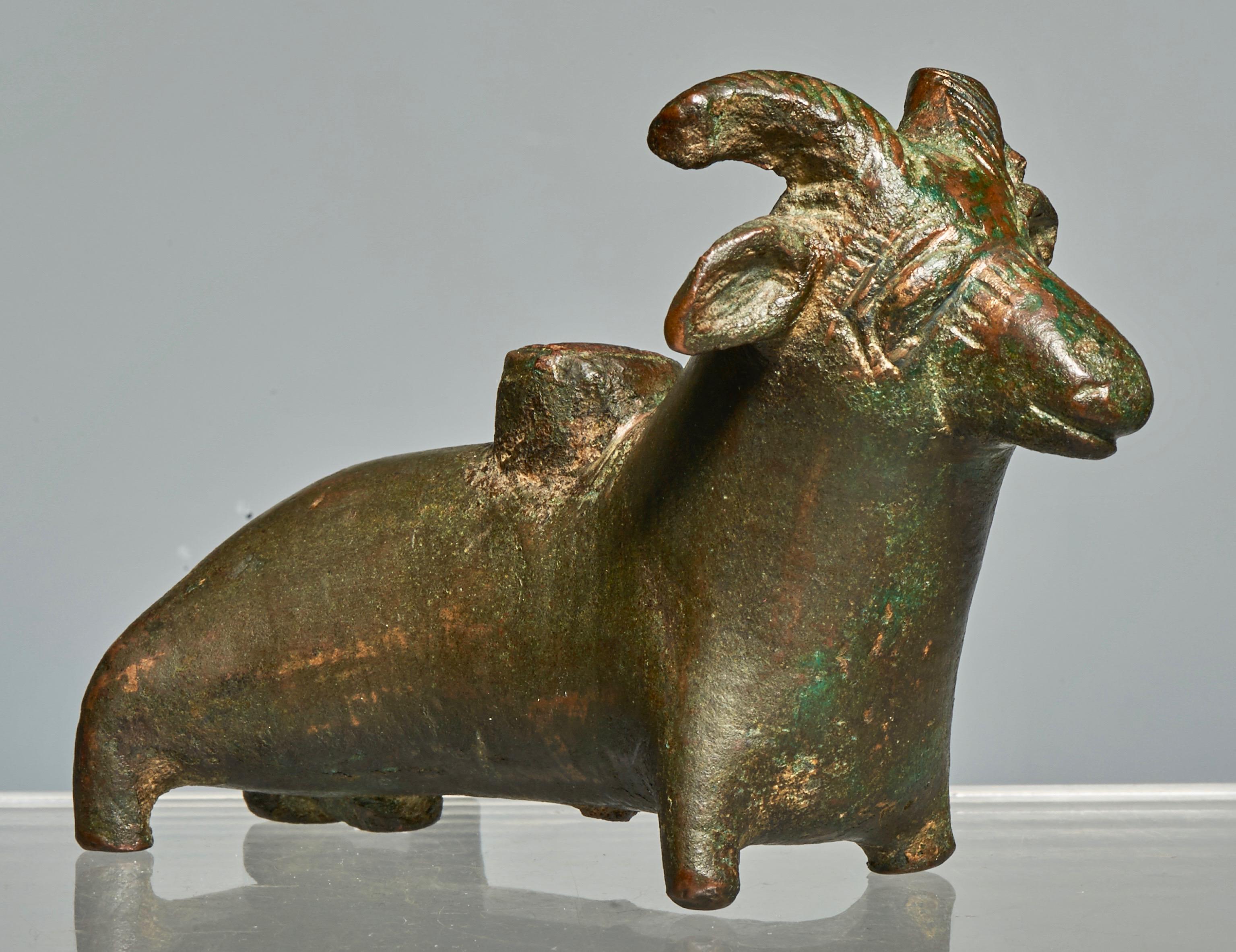 Prehistoric Central Asiatic, Bronze Kohl Vessel in the Form of a Recumbent Ram For Sale