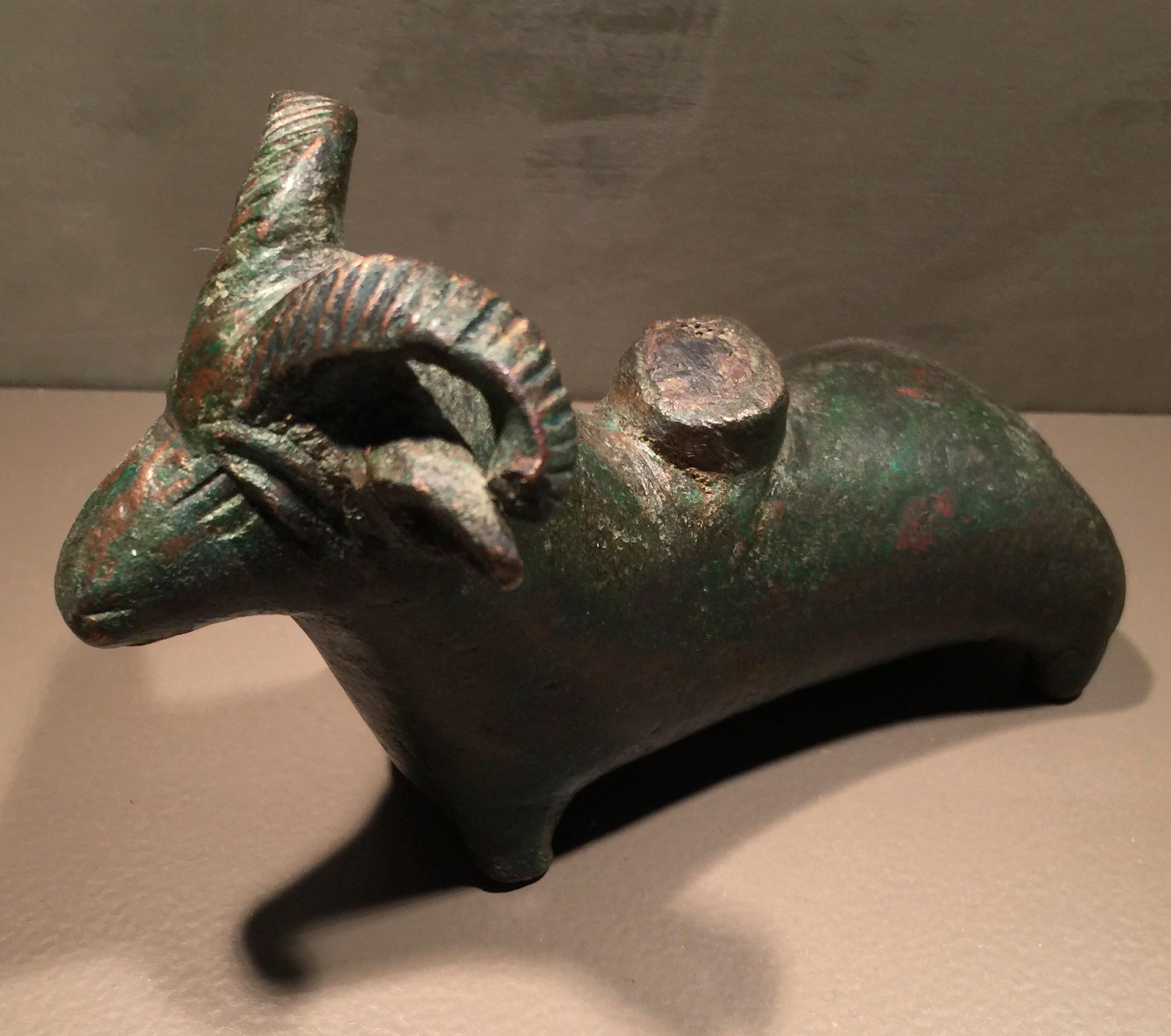 Central Asian Central Asiatic, Bronze Kohl Vessel in the Form of a Recumbent Ram For Sale
