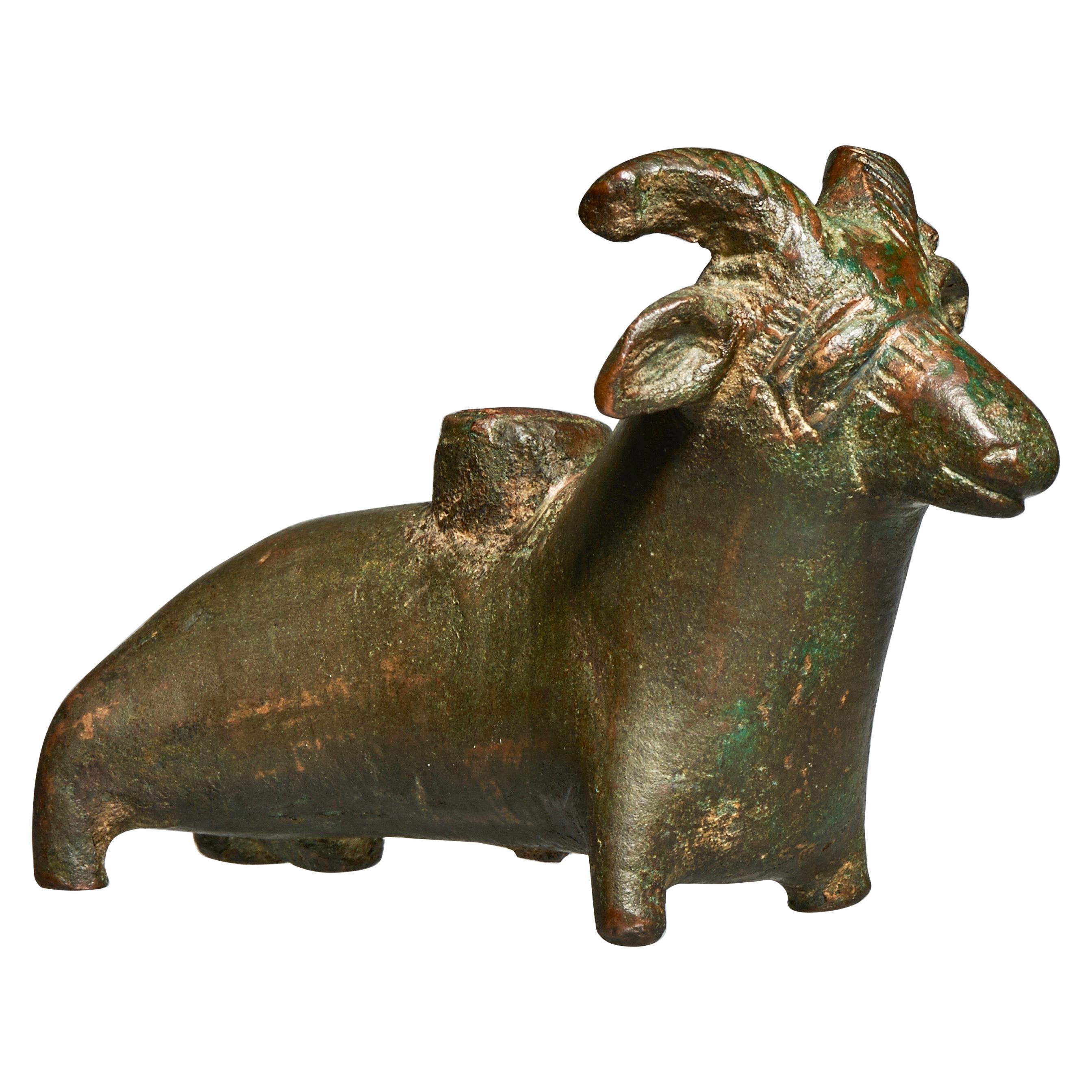 Central Asiatic, Bronze Kohl Vessel in the Form of a Recumbent Ram For Sale