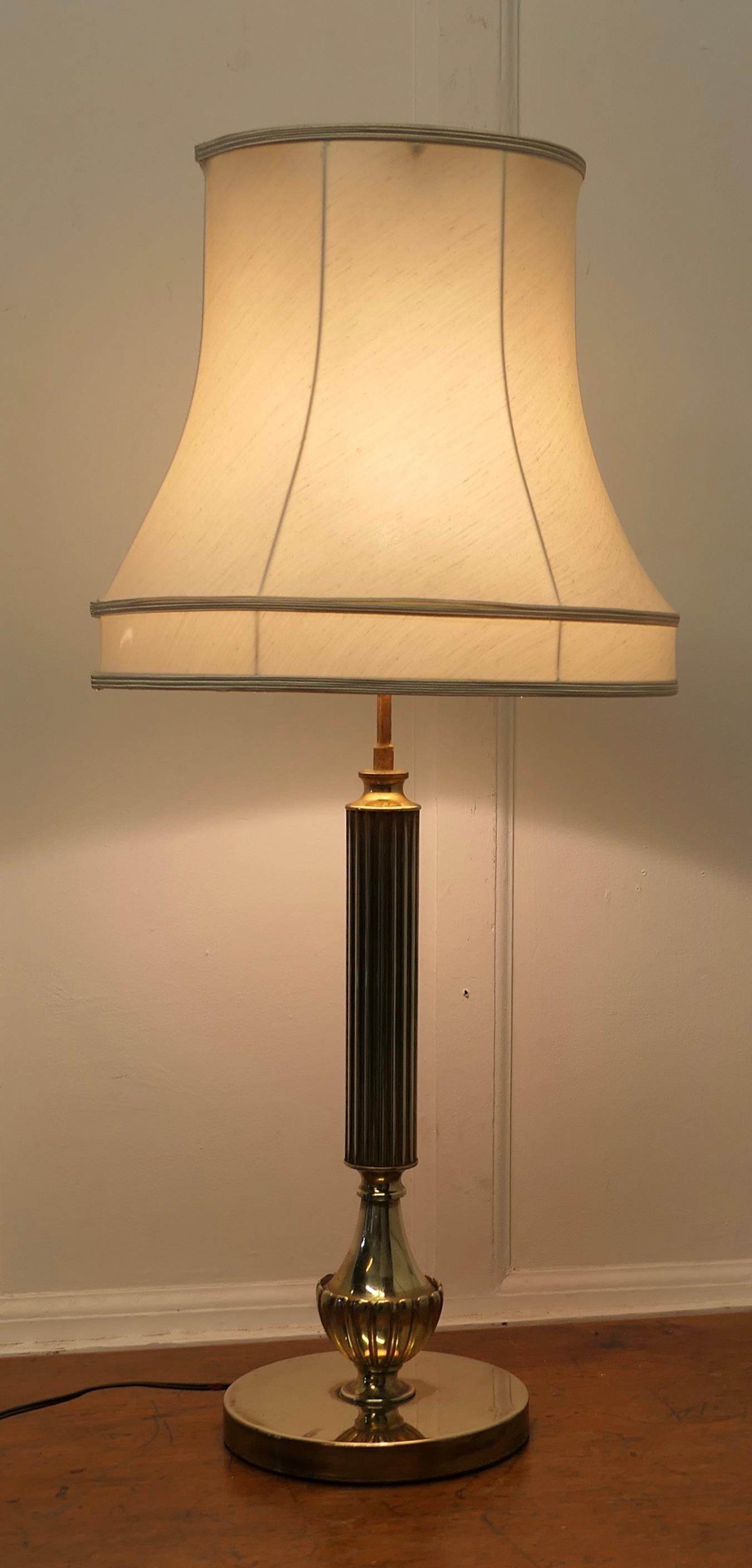 Central Brass Column Table Lamp

This is an attractive lamp it has a single fluted column and is set on a round  brass base
The lamp is in good condition, working and with a bright patina, the shade can be included if requested.
The lamp is 23” tall