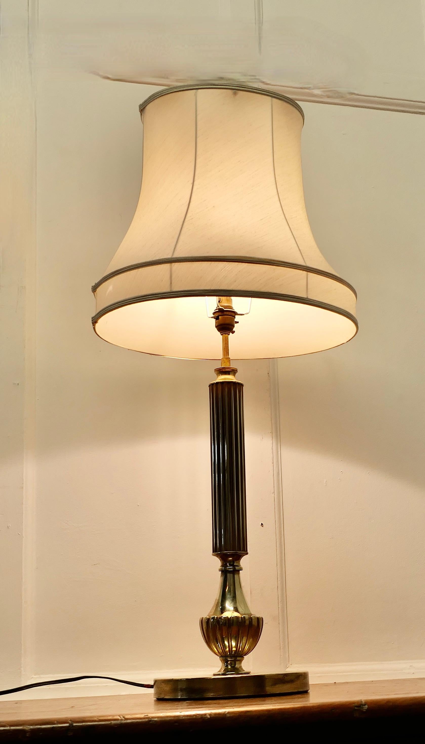 Arts and Crafts Central Brass Column Table Lamp For Sale