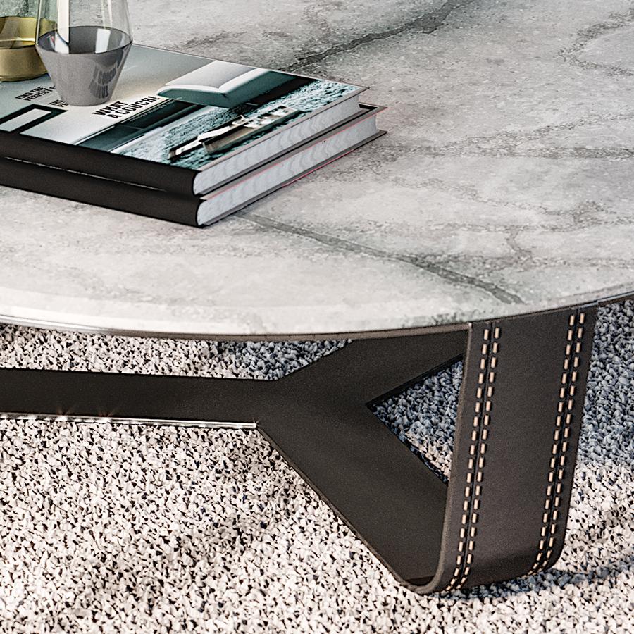 Alpha central coffee table has a metal frame with nickel-metal finishing and a top in Marble (you can choose among many kinds of marble)
 
Alpha is part of the 
