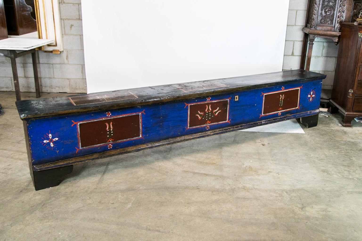 Central European Long Painted Blanket Chest 6