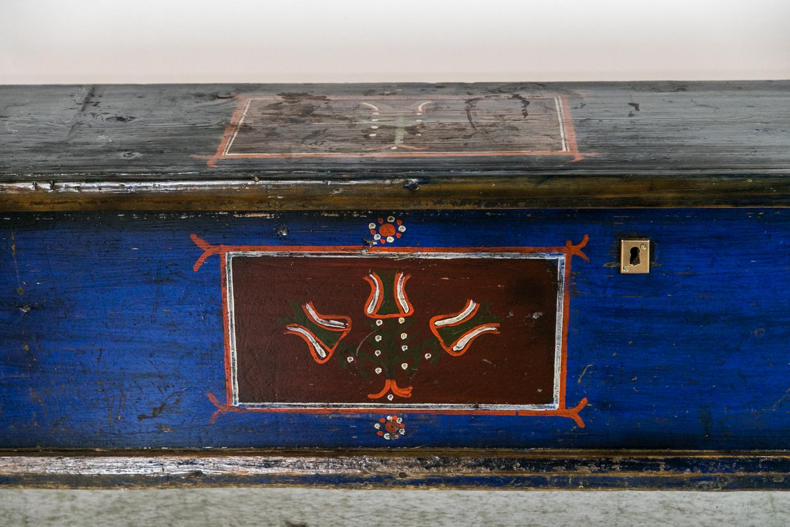 Hand-Painted Central European Long Painted Blanket Chest