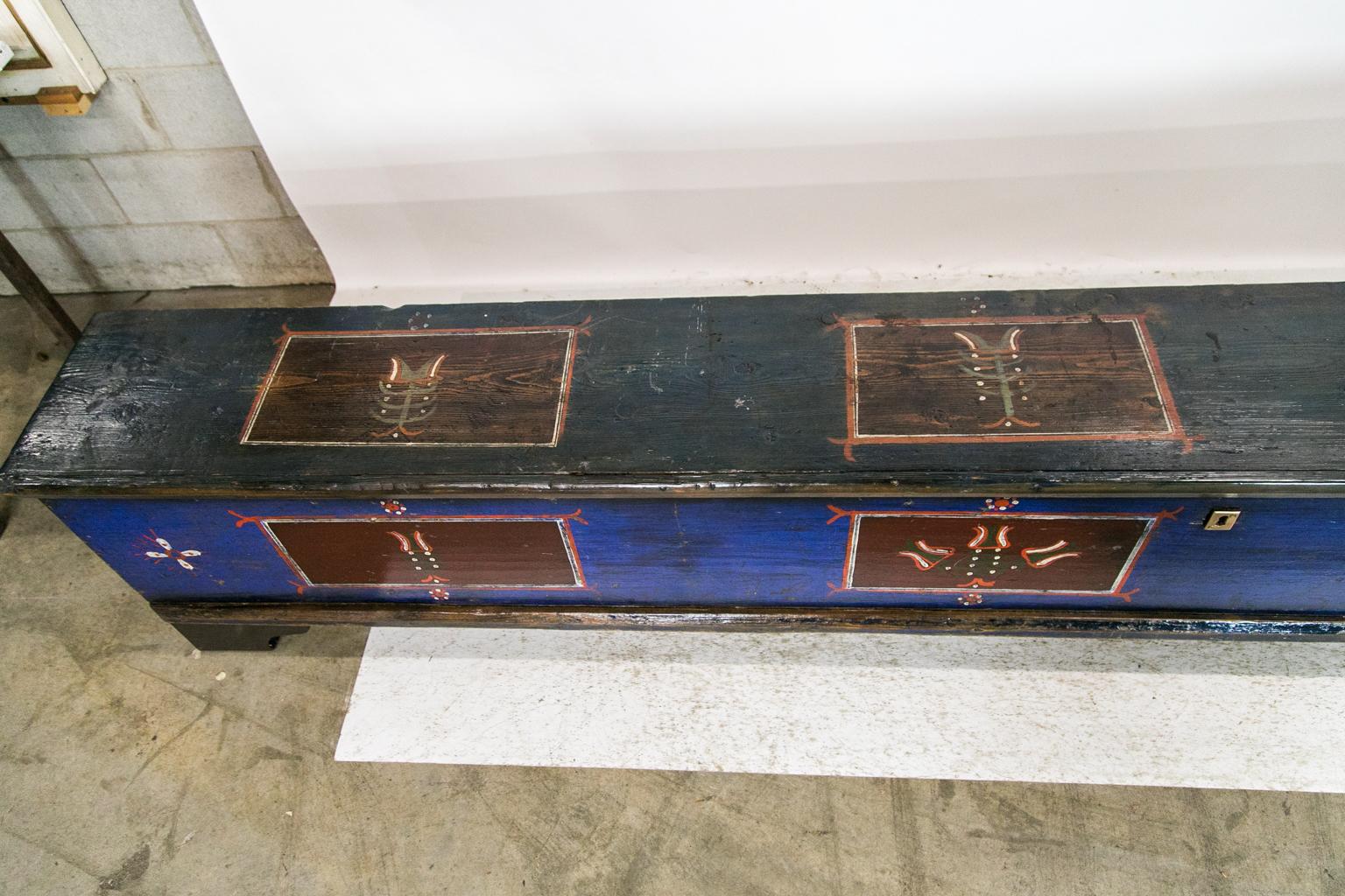 Central European Long Painted Blanket Chest 1