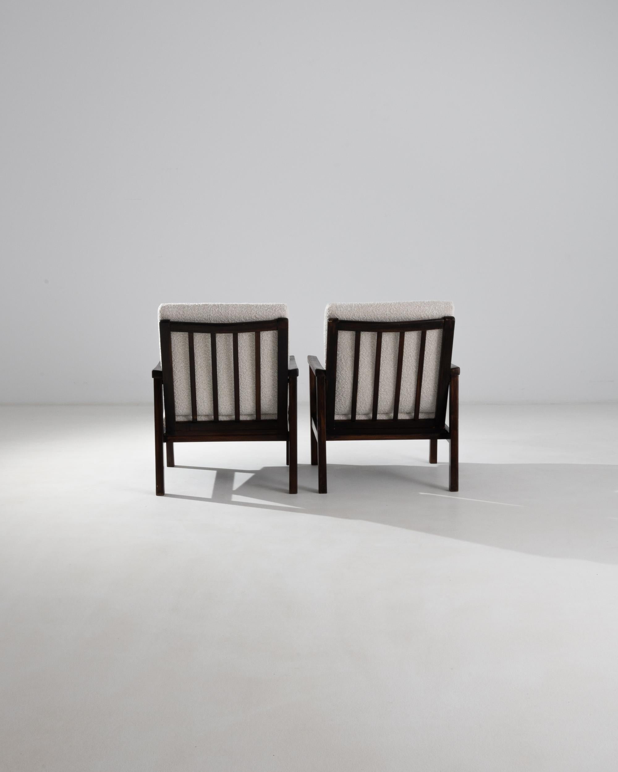 Bouclé Central European Mid-Century Modern Armchairs, A Pair For Sale