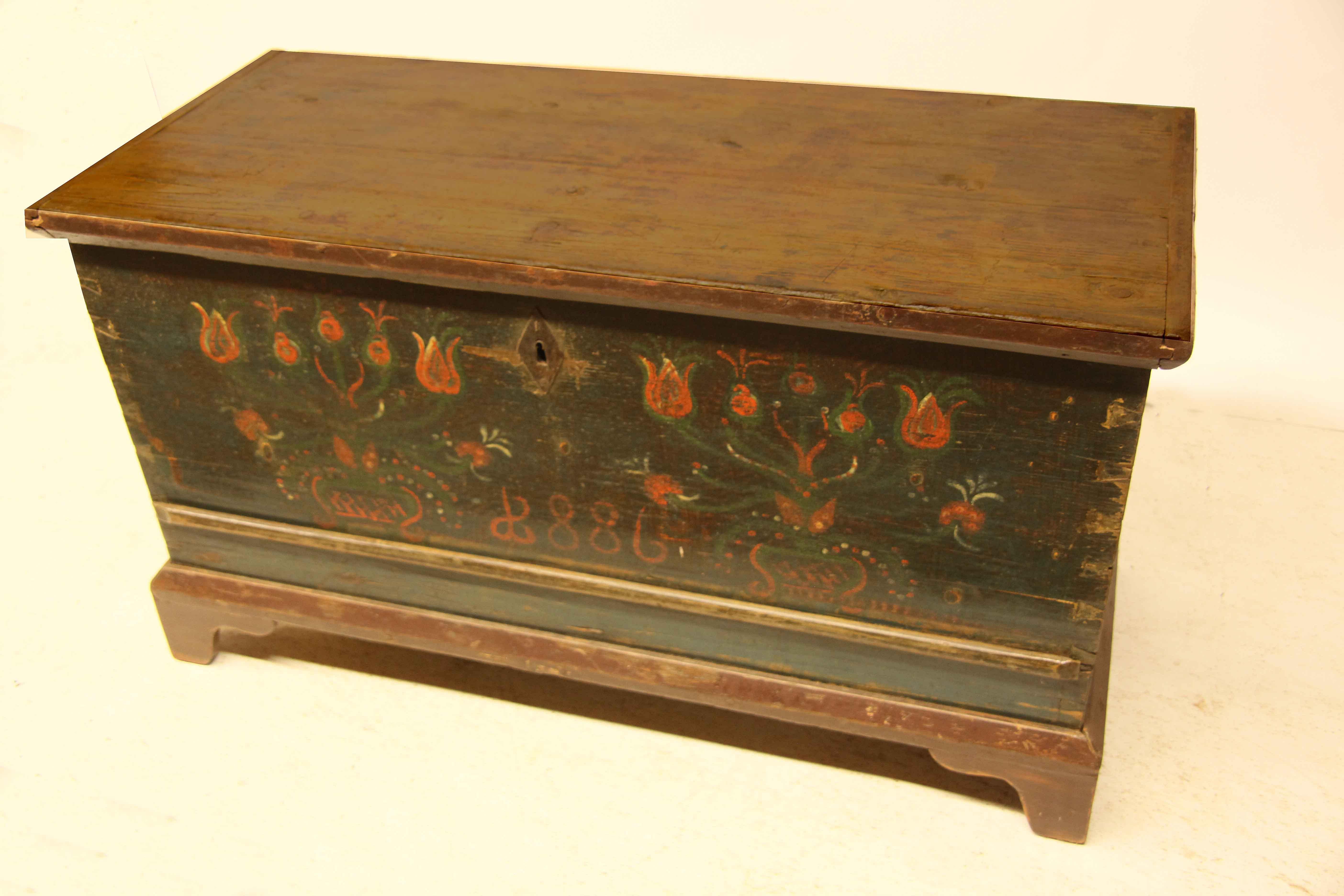 Hand-Painted Central European Painted Blanket Chest For Sale