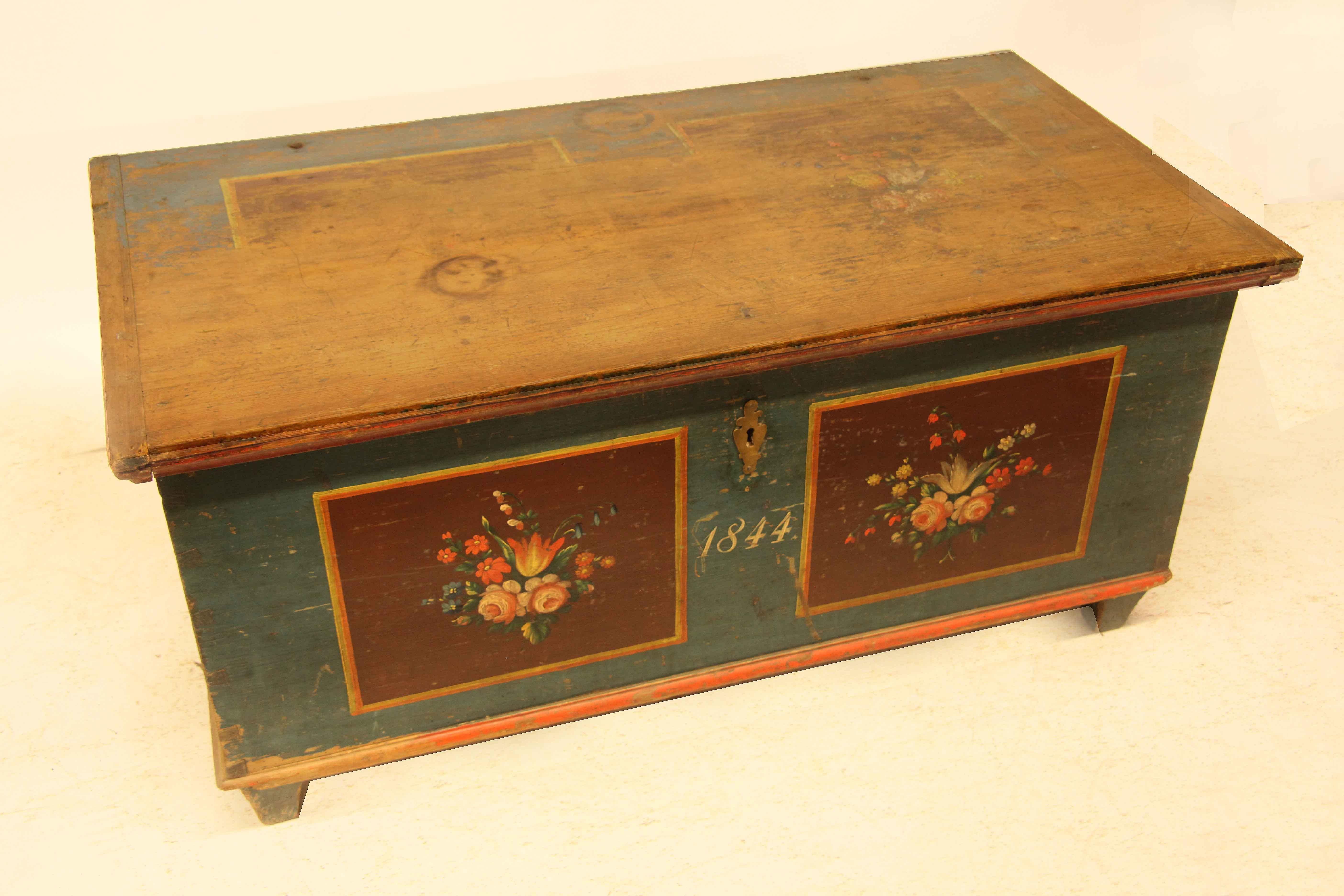 Hand-Painted Central European Painted Blanket Chest For Sale