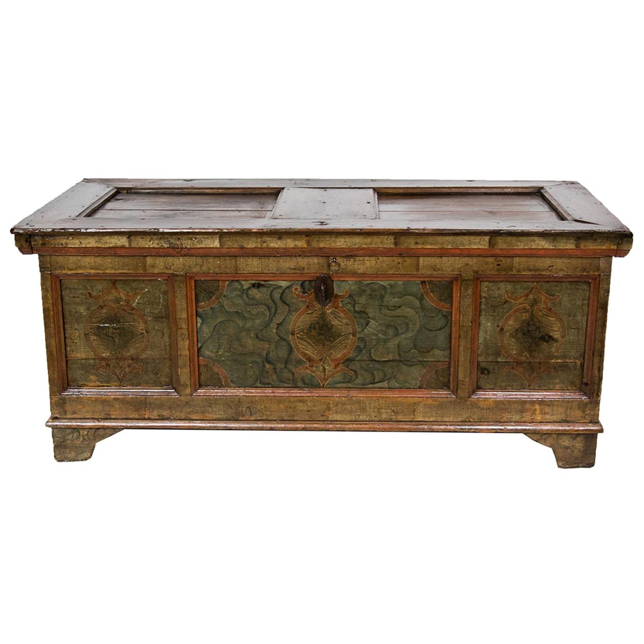 Central European Painted Blanket Chest For Sale