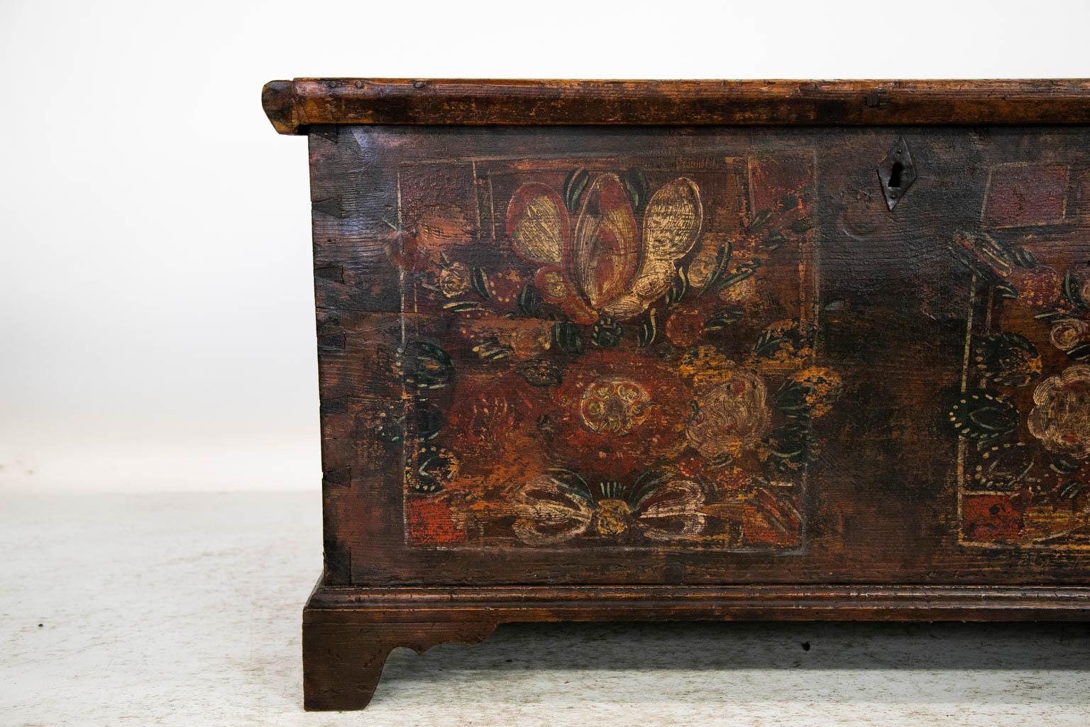 Romanian Central European Painted Pine Blanket Chest  For Sale