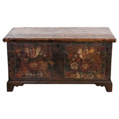 Used Central European Painted Pine Blanket Chest 