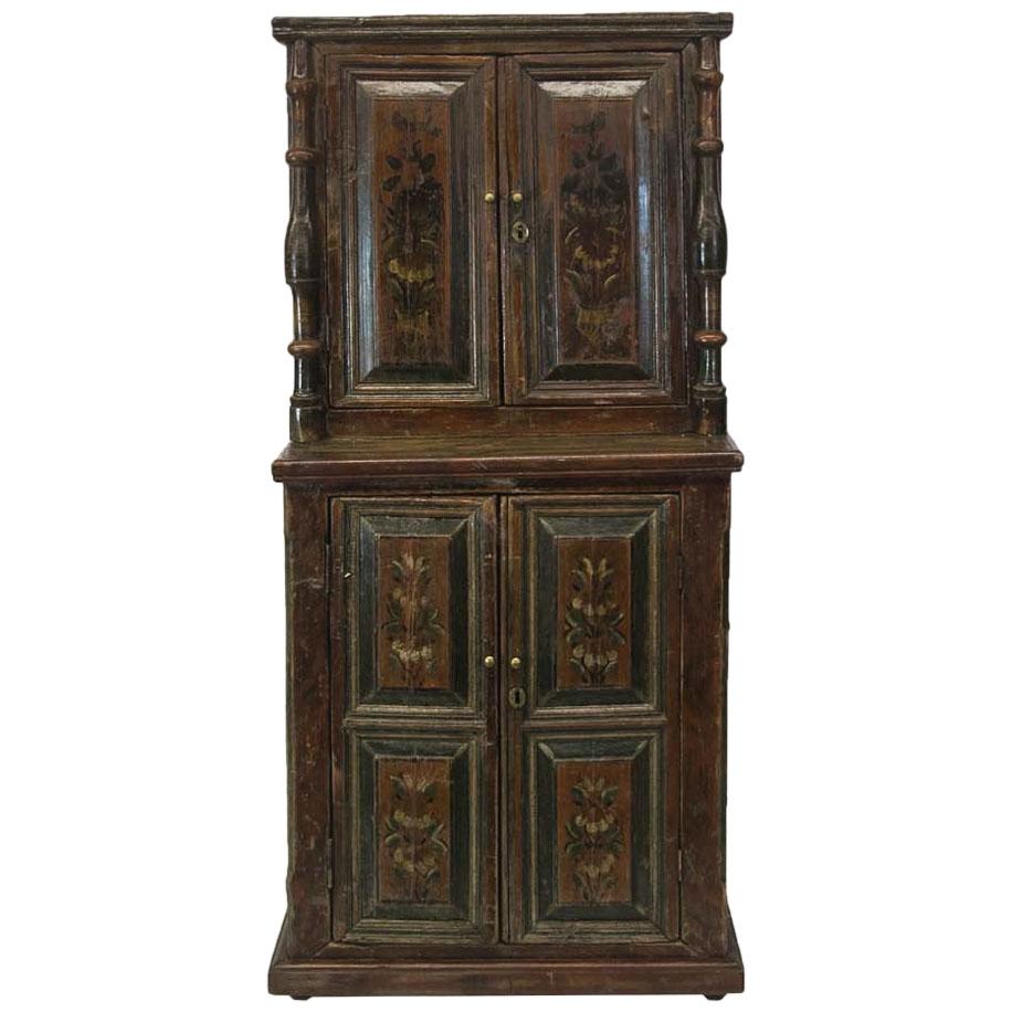 Central European Painted Step Back Cupboard