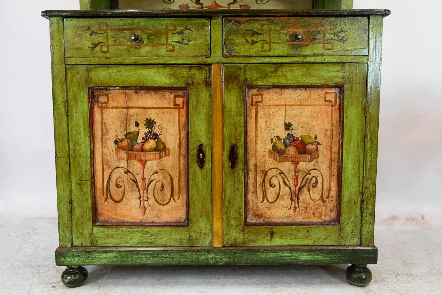 Mid-19th Century Central European Painted Stepback Cupboard For Sale