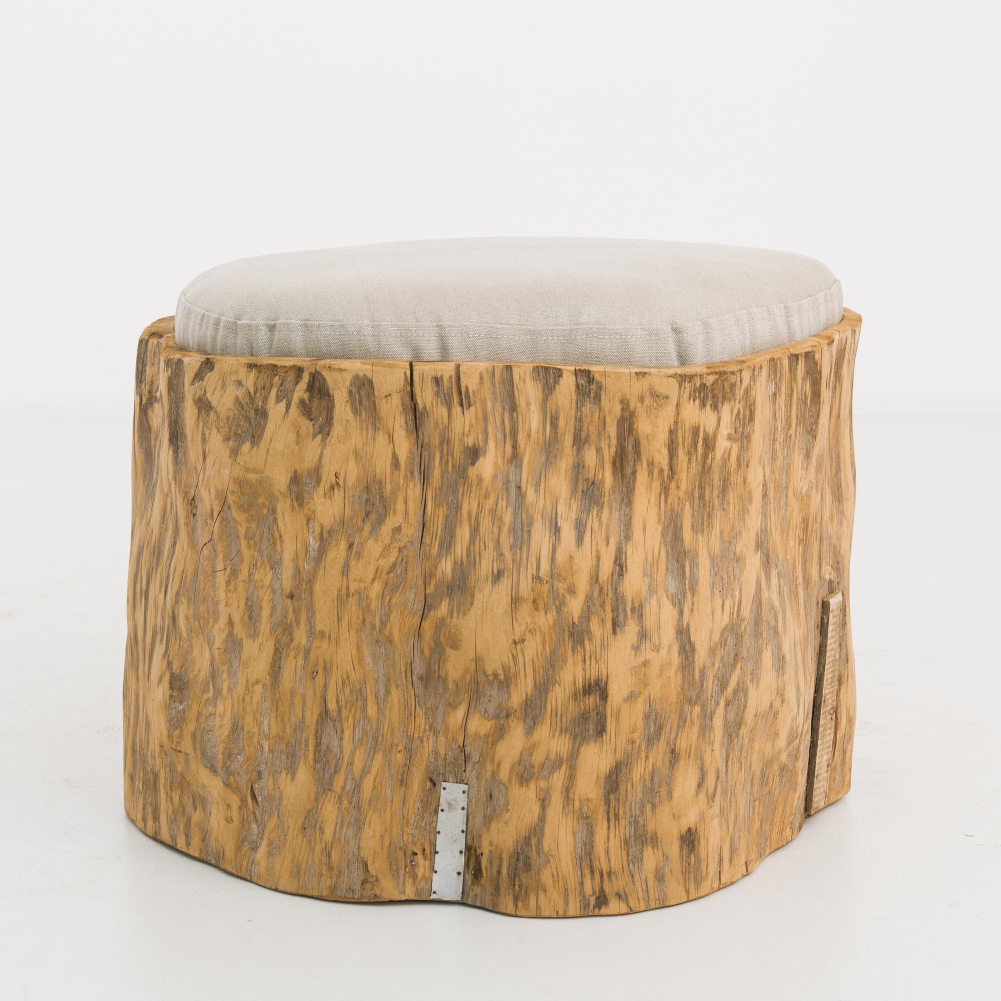 Rustic Central European Tree Trunk with Upholstered Seat