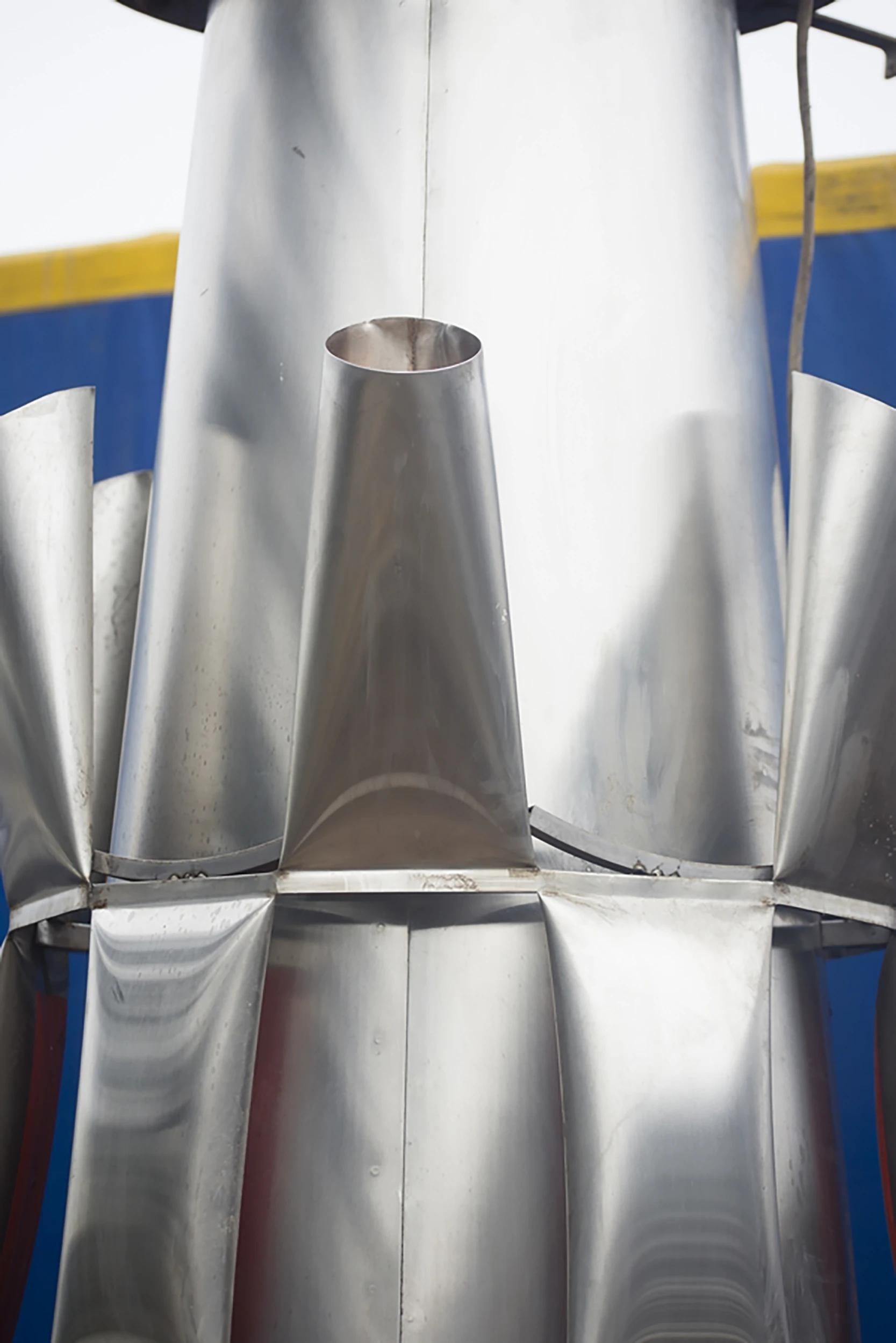 Stainless Steel Central fireplace, unique piece by Josef Ciesla, France, circa 1970 For Sale