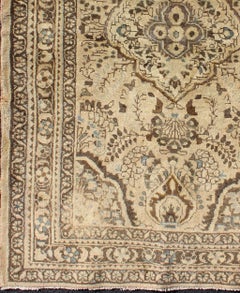 Central Floral Medallion, Nude, Brown, Taupe Vintage Persian Lilihan Rug