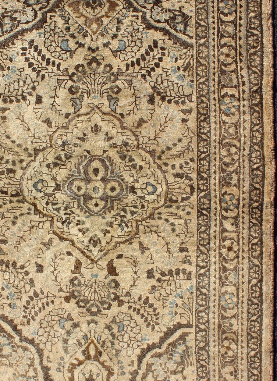 Malayer Central Floral Medallion, Nude, Brown, Taupe Vintage Persian Lilihan Rug