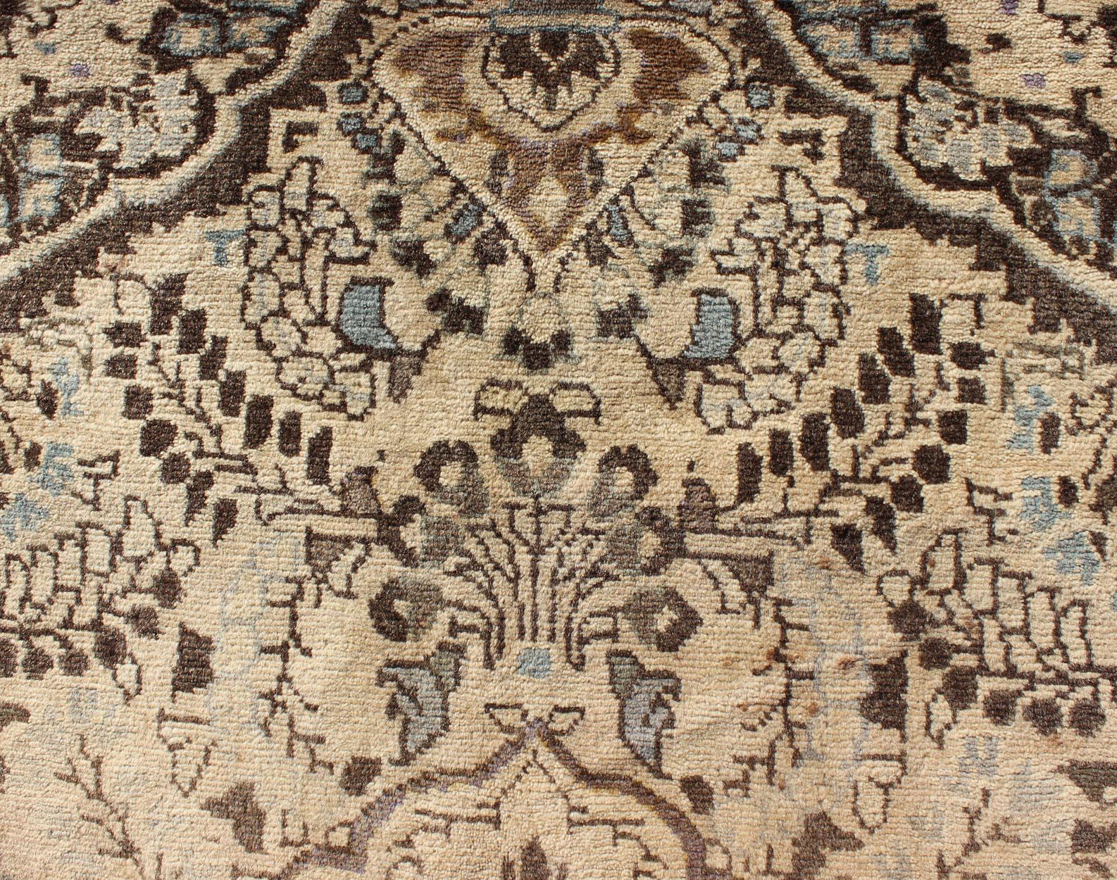 Wool Central Floral Medallion, Nude, Brown, Taupe Vintage Persian Lilihan Rug