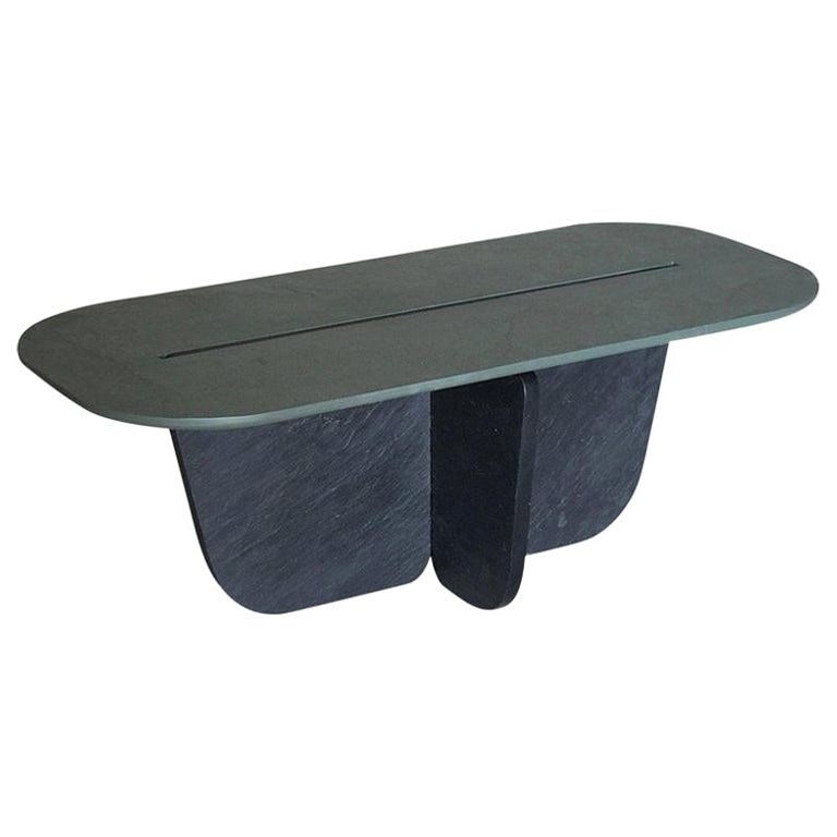 Mesa de centro redonda rectangular verde negra Central Groove de Frederic Saulou