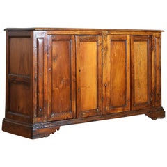 Central Italian Baroque Revival Light Walnut 4-Door Credenza, 19th Century