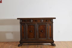 Central Italian Baroque Style Carved Walnut 3-Drawer, 2 Door Credenza, ca. 1875