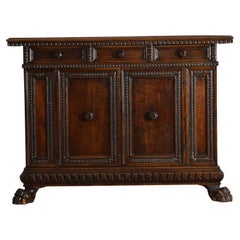 Central Italian Baroque Style Carved Walnut 3-Drawer, 2 Door Credenza, ca. 1875