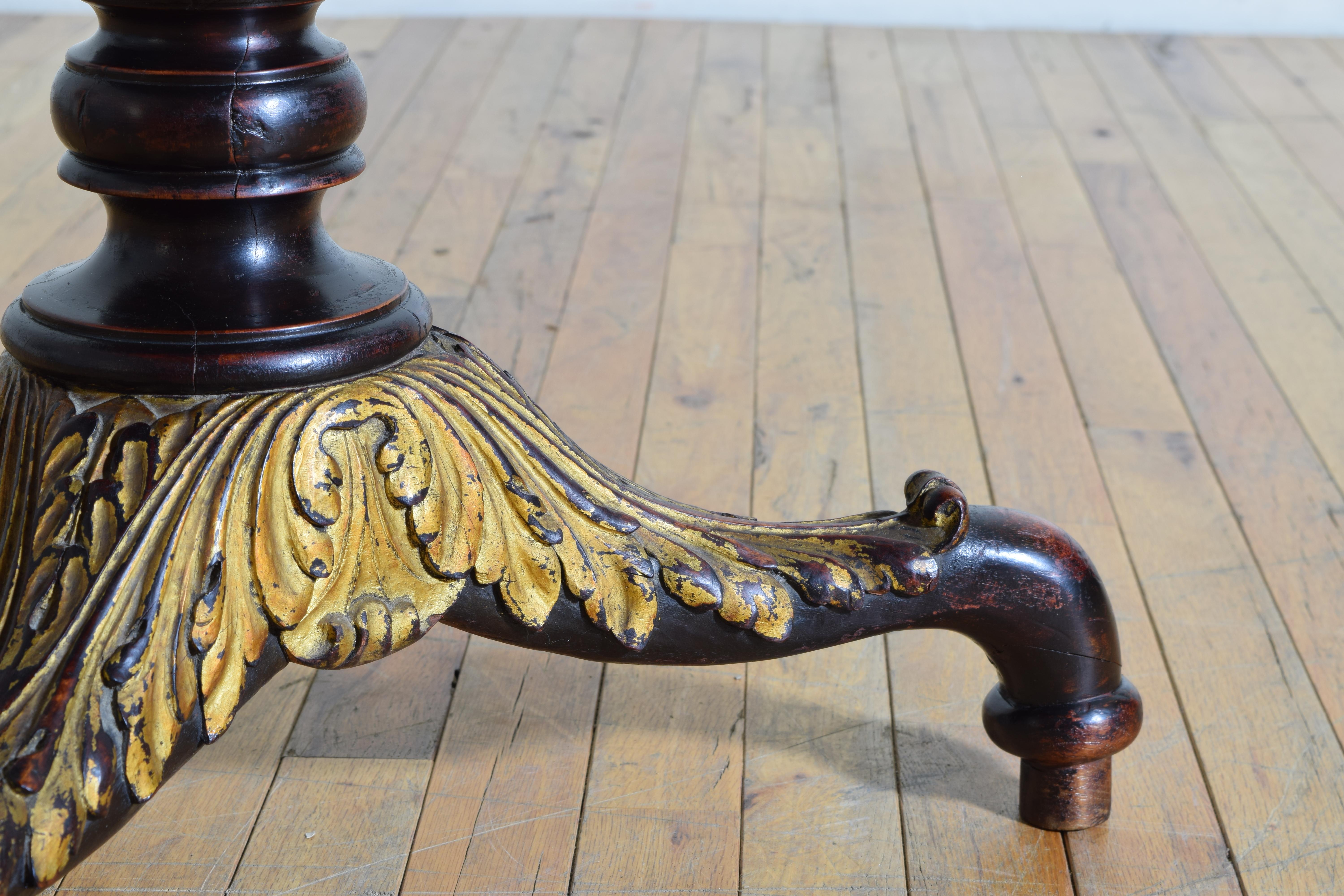 Central Italian Carved Giltwood, Ebonized, & Marble-Top Center Table For Sale 5