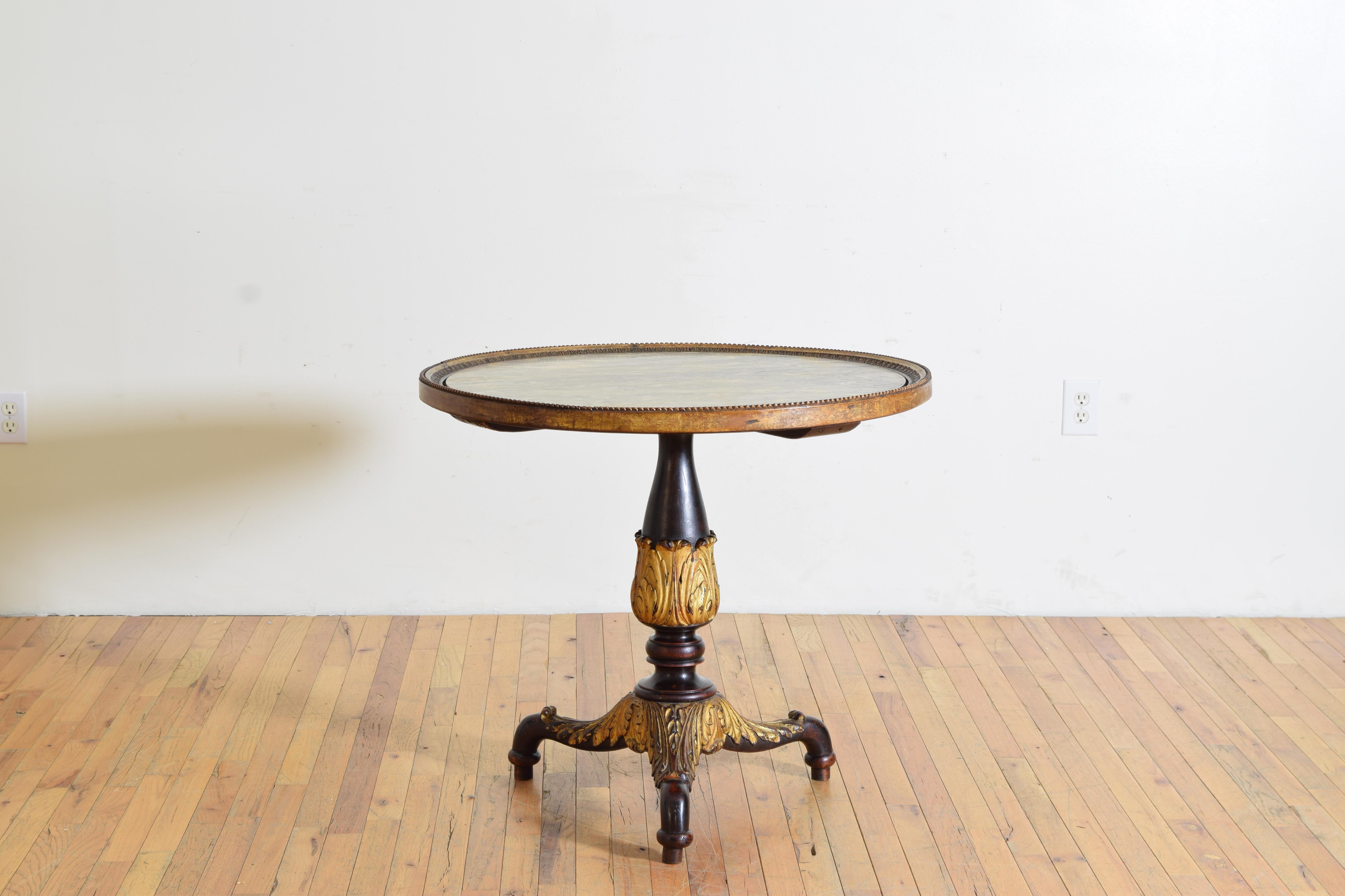 Neoclassical Central Italian Carved Giltwood, Ebonized, & Marble-Top Center Table For Sale