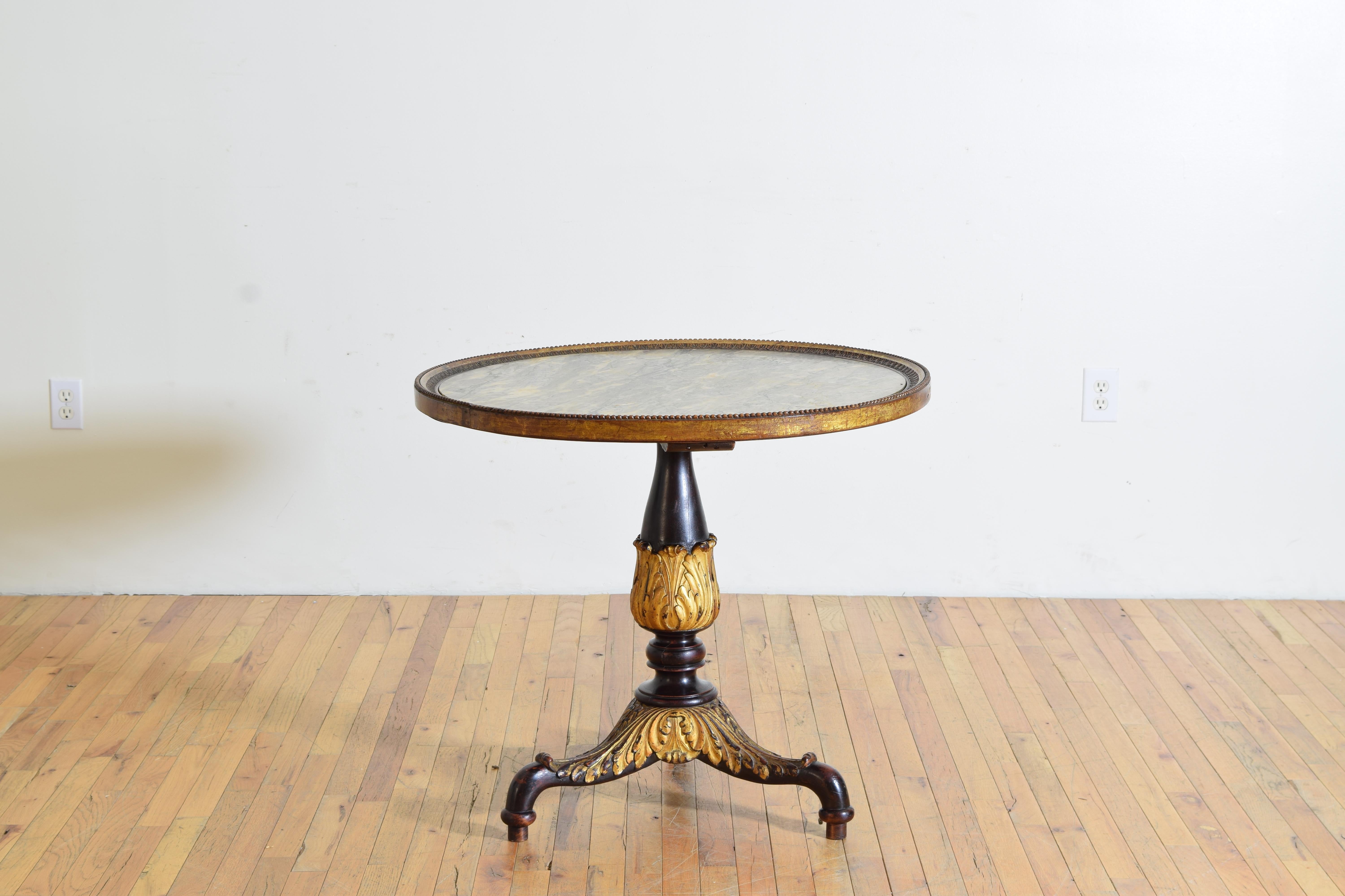Central Italian Carved Giltwood, Ebonized, & Marble-Top Center Table In Good Condition For Sale In Atlanta, GA
