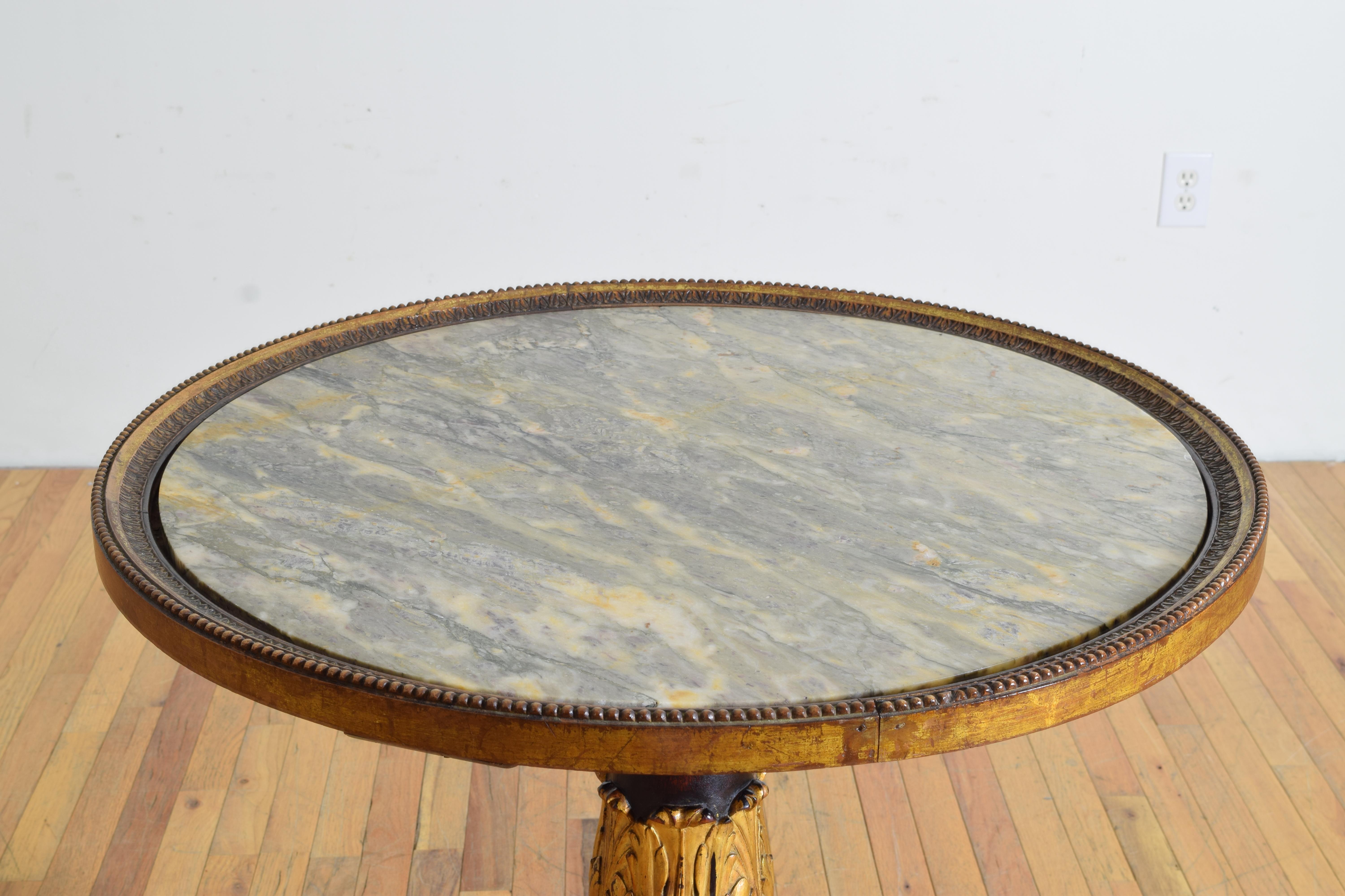 20th Century Central Italian Carved Giltwood, Ebonized, & Marble-Top Center Table For Sale