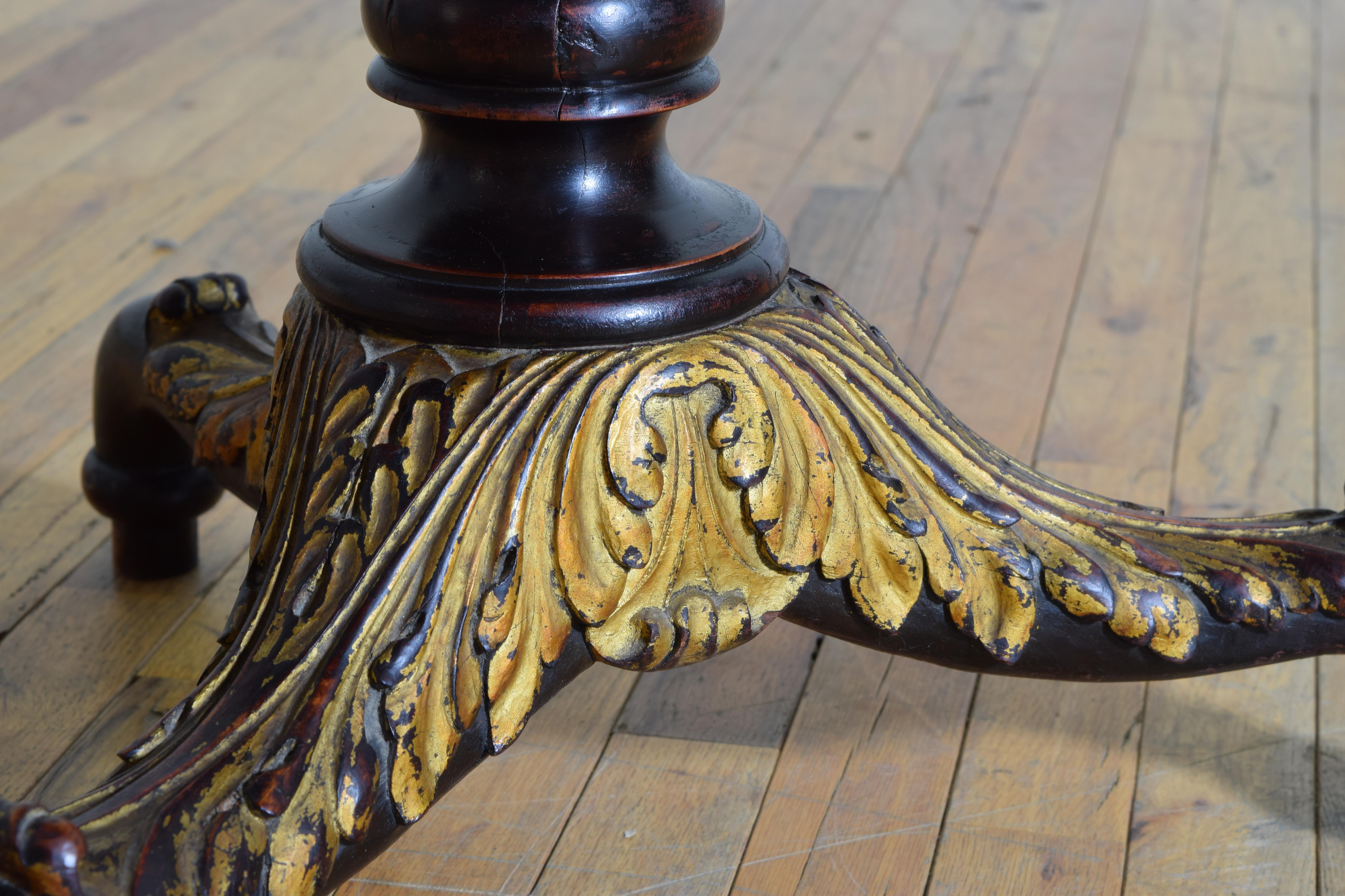Central Italian Carved Giltwood, Ebonized, & Marble-Top Center Table For Sale 4