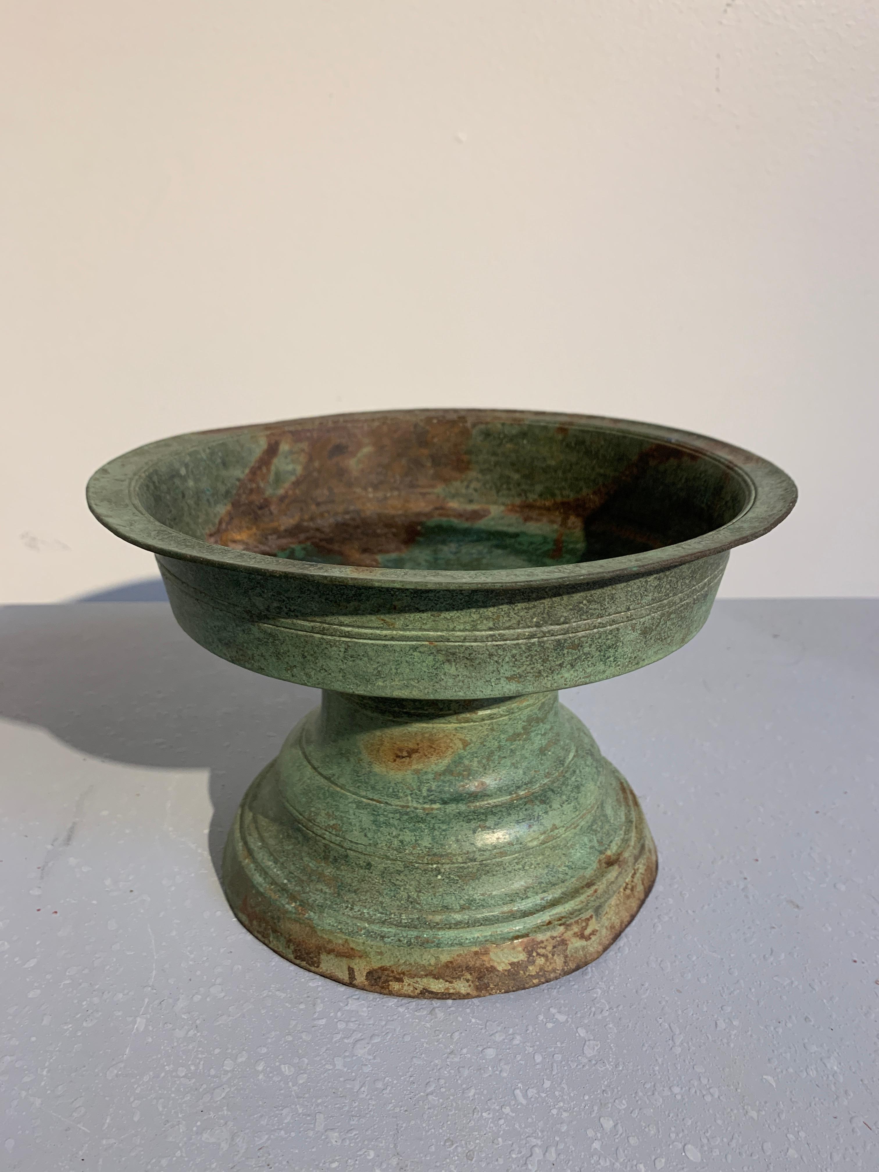 18th Century and Earlier Central Javanese Bronze Footed Offering Vessel, 8th-10th Century For Sale