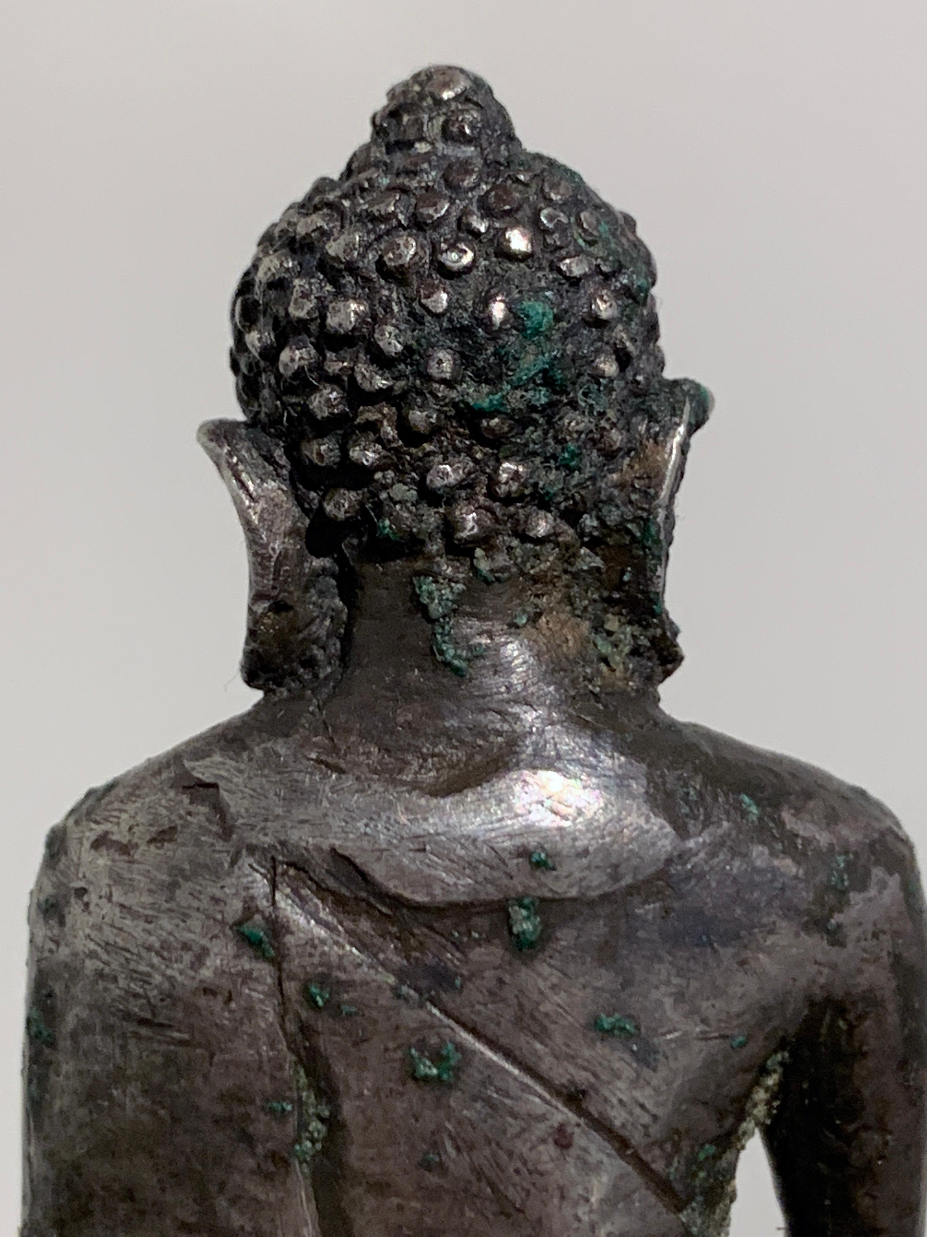 Central Javanese Cast Silver Transcendent Buddha, 9th-12th Century, Indonesia For Sale 6
