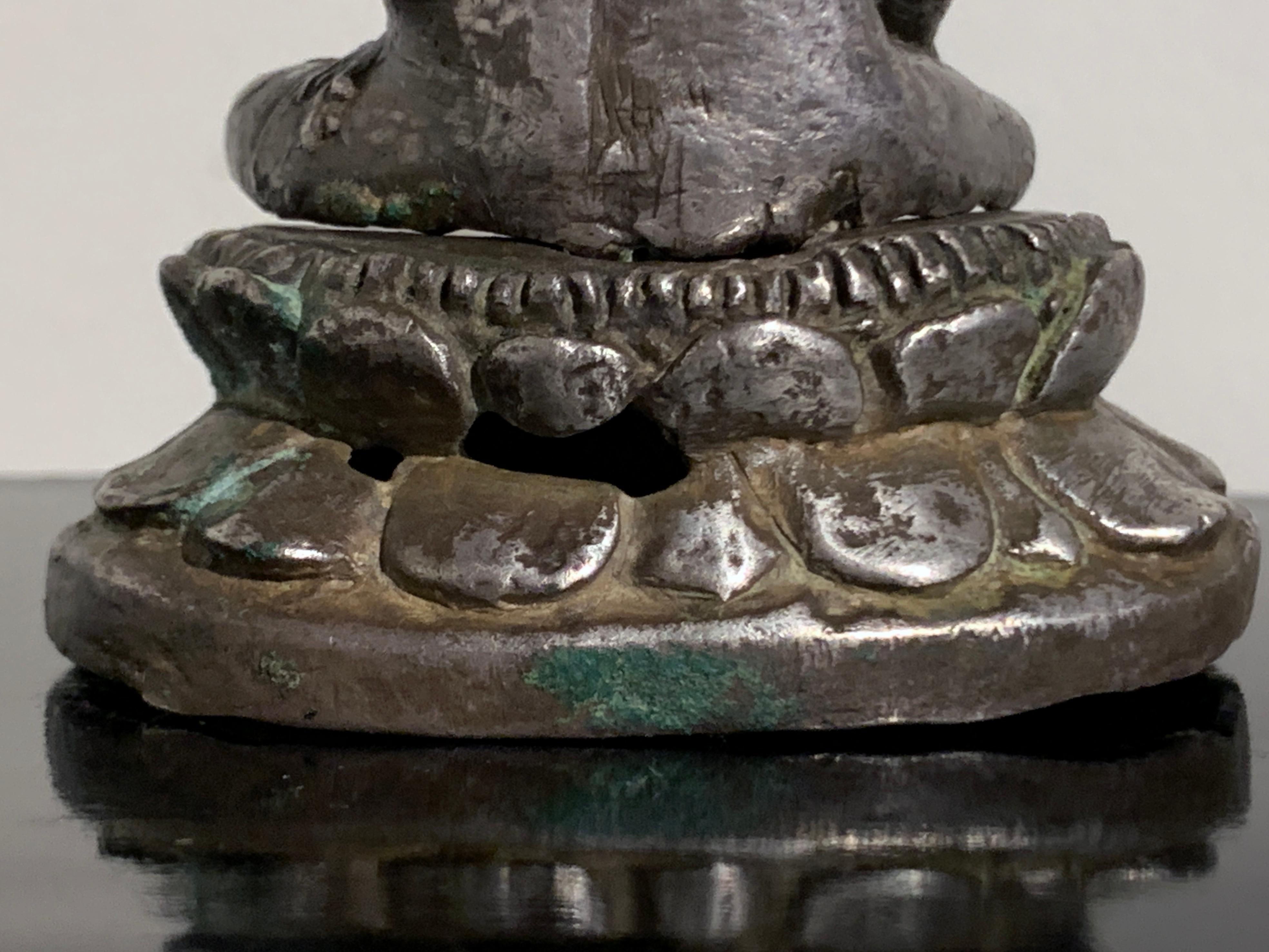 Central Javanese Cast Silver Transcendent Buddha, 9th-12th Century, Indonesia For Sale 7