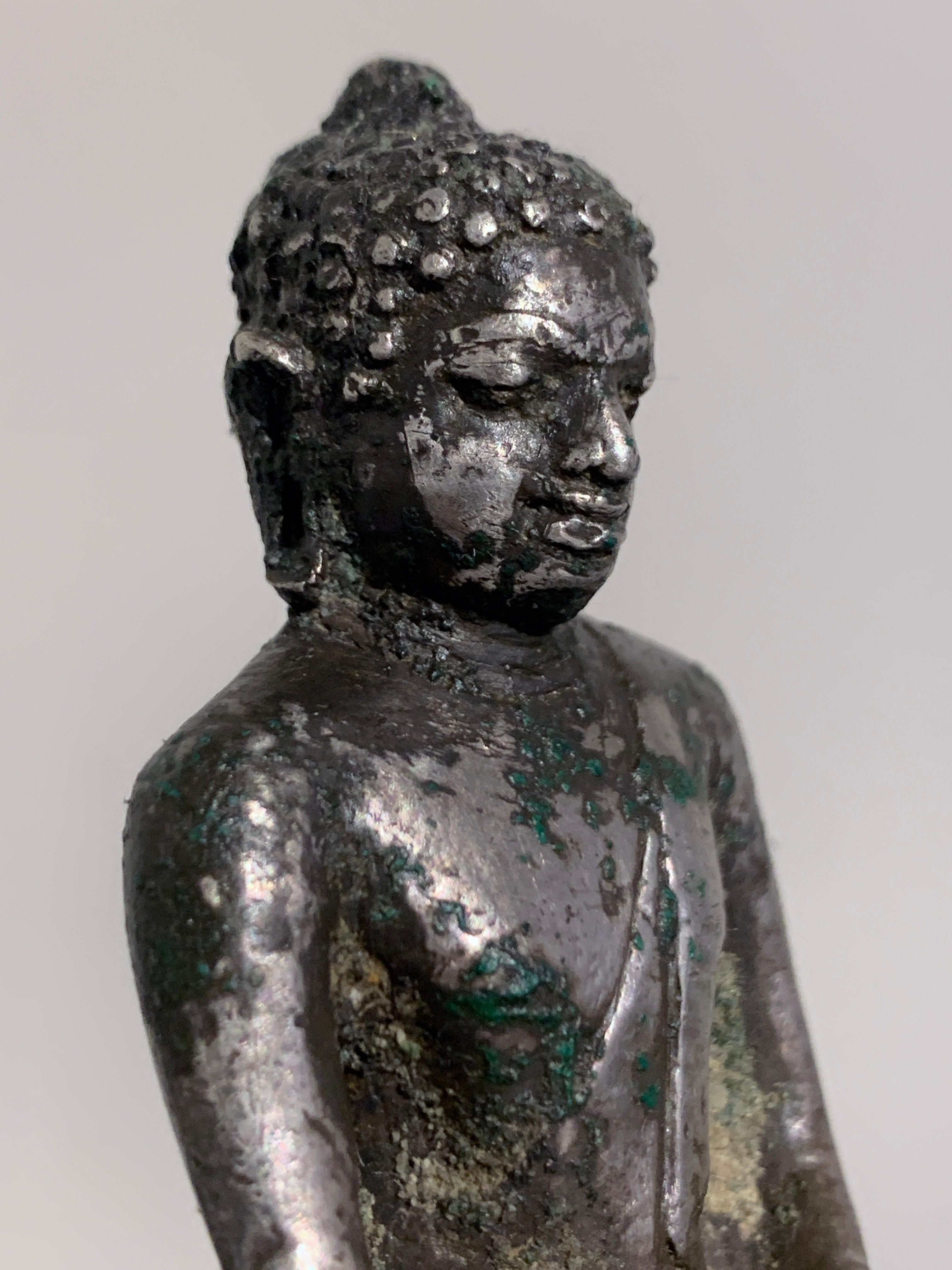 Central Javanese Cast Silver Transcendent Buddha, 9th-12th Century, Indonesia For Sale 12