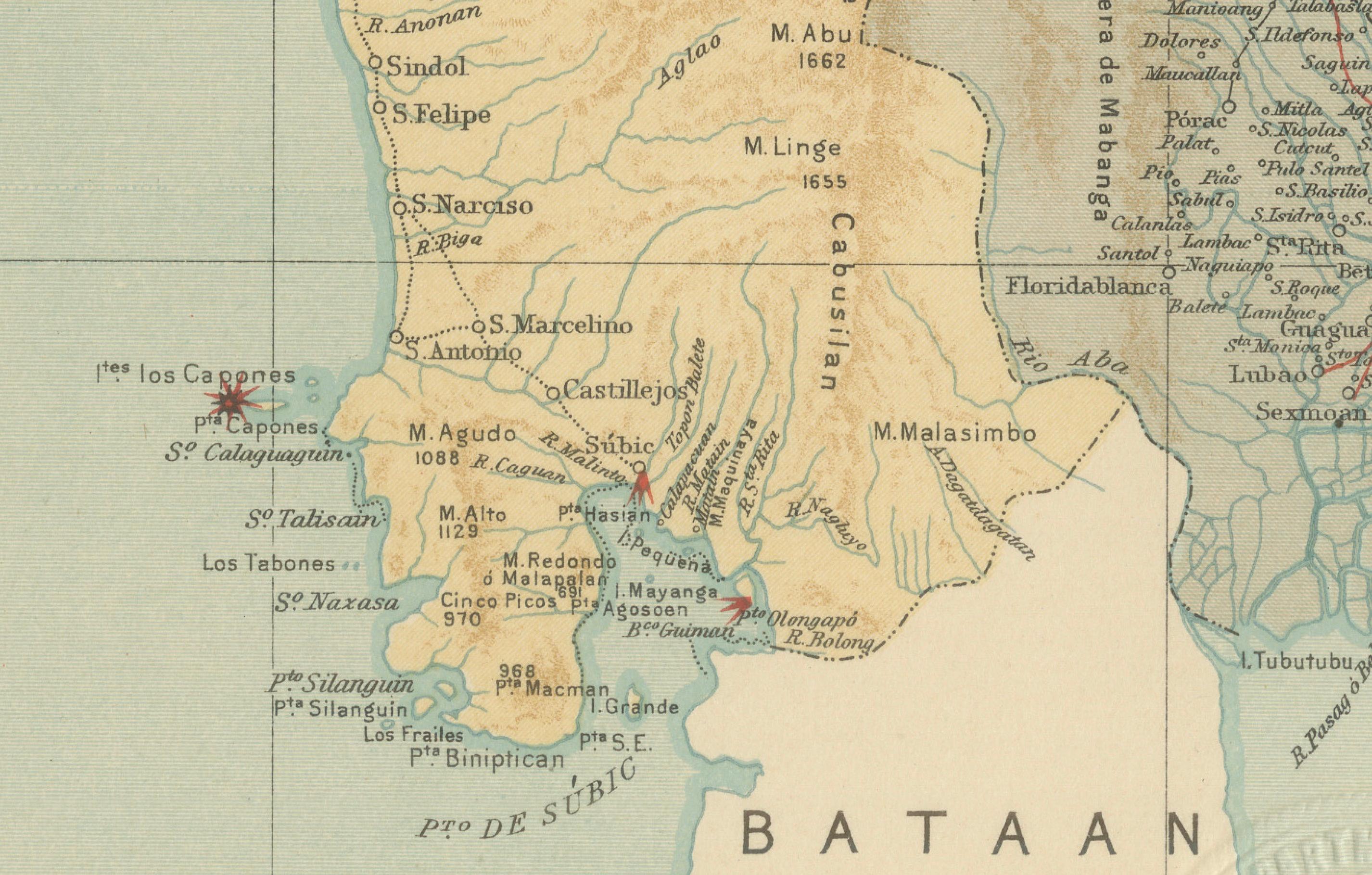 Carte topographique et hydrographique du centre de Luzon - Observatorio de Manila, 1899 Bon état - En vente à Langweer, NL