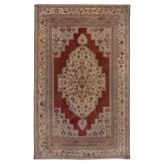 Antique Central Medallion Oushak in Old Red and Sand