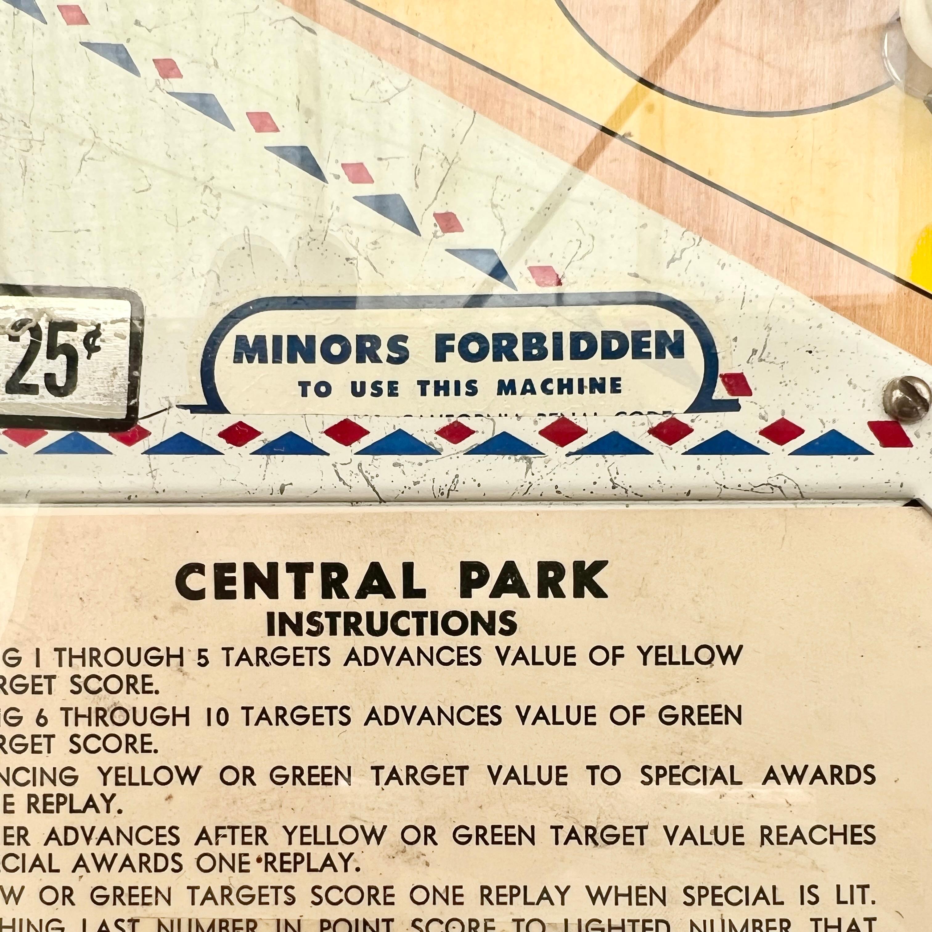 Central Park Pinball Machine, 1966 USA For Sale 9
