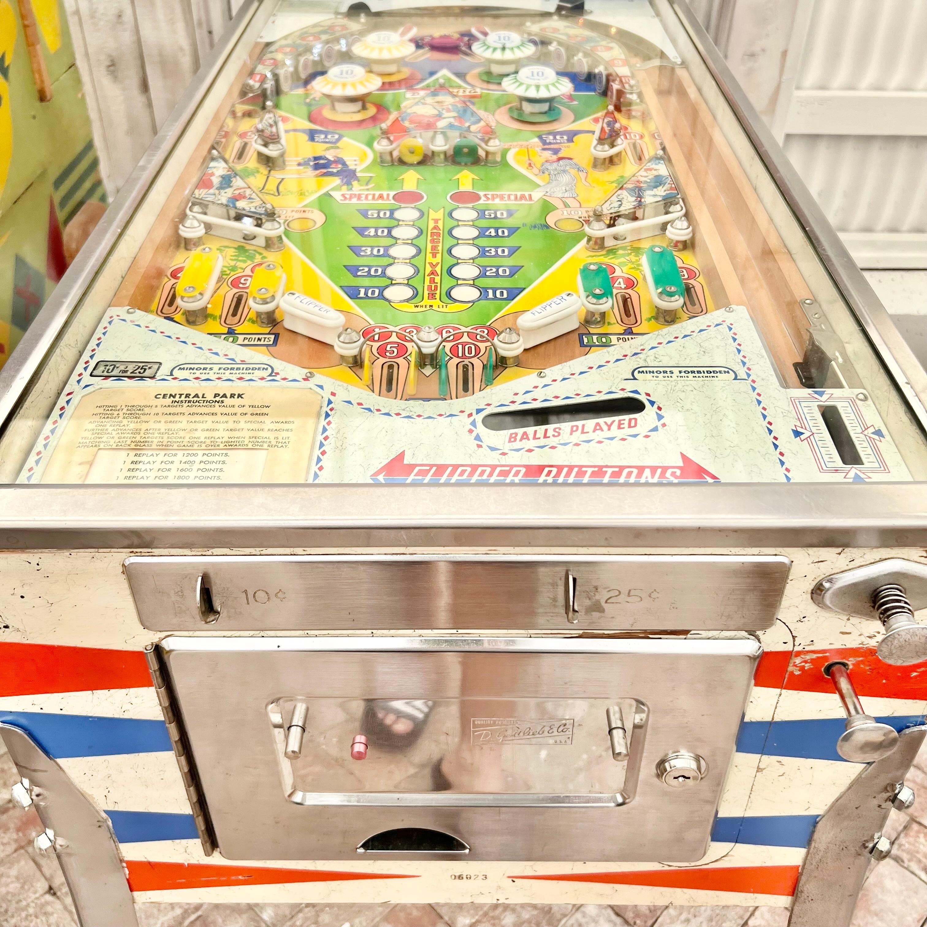 Hand-Painted Central Park Pinball Machine, 1966 USA For Sale