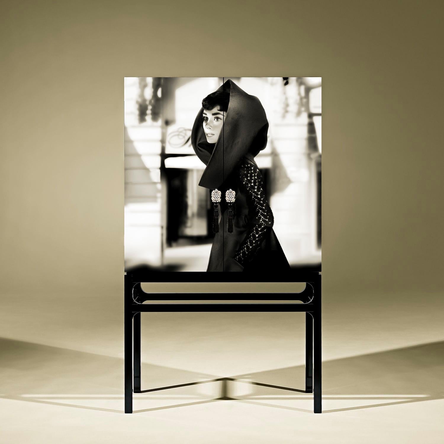 Contemporary Central Park South Audrey Hepburn Cabinet Artistic Intervention by Axel Crieger For Sale