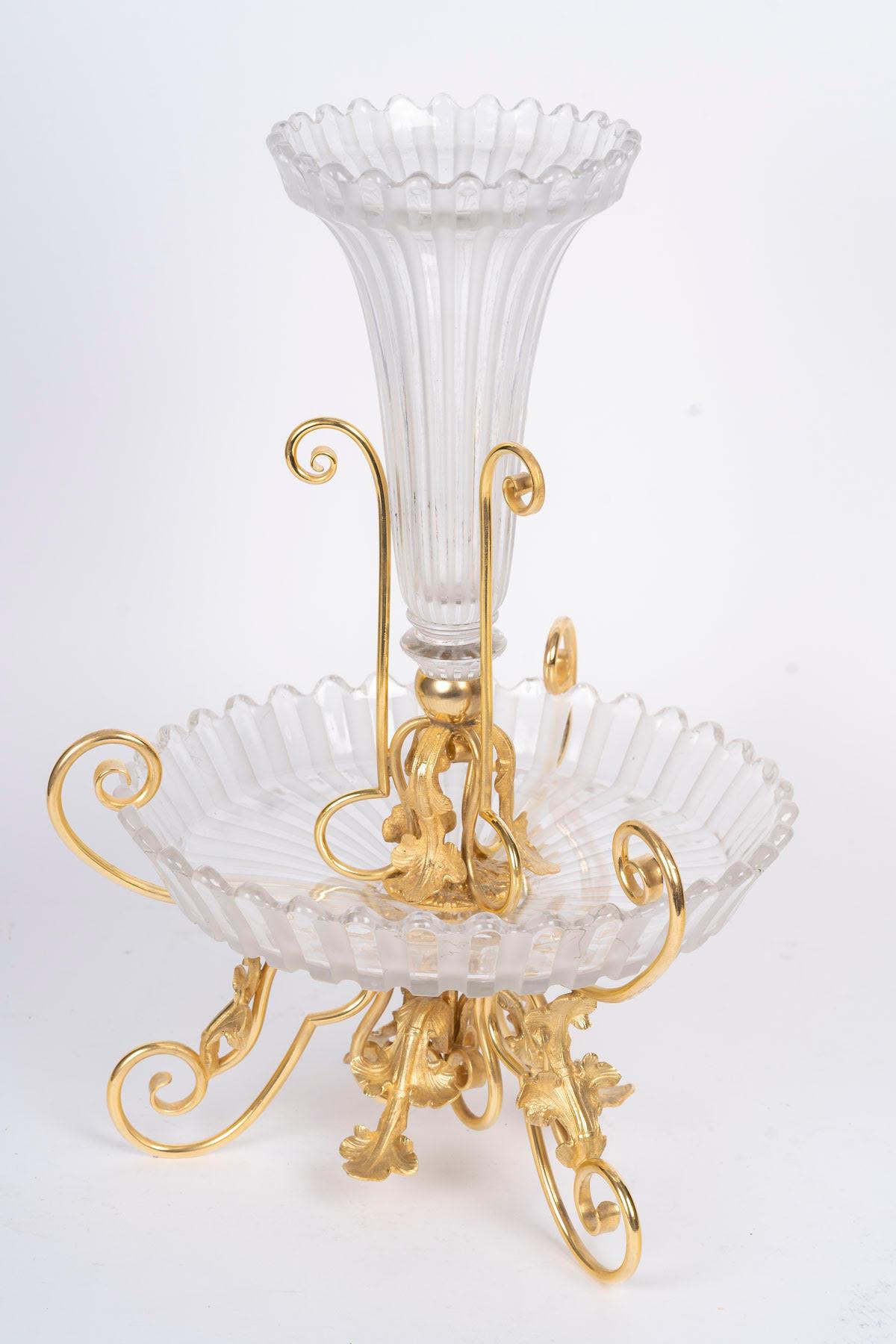 Tafelaufsatz von Maison Baccarat aus Kristall und vergoldeter Bronze, Stil Napoleon III. (Vergoldet) im Angebot
