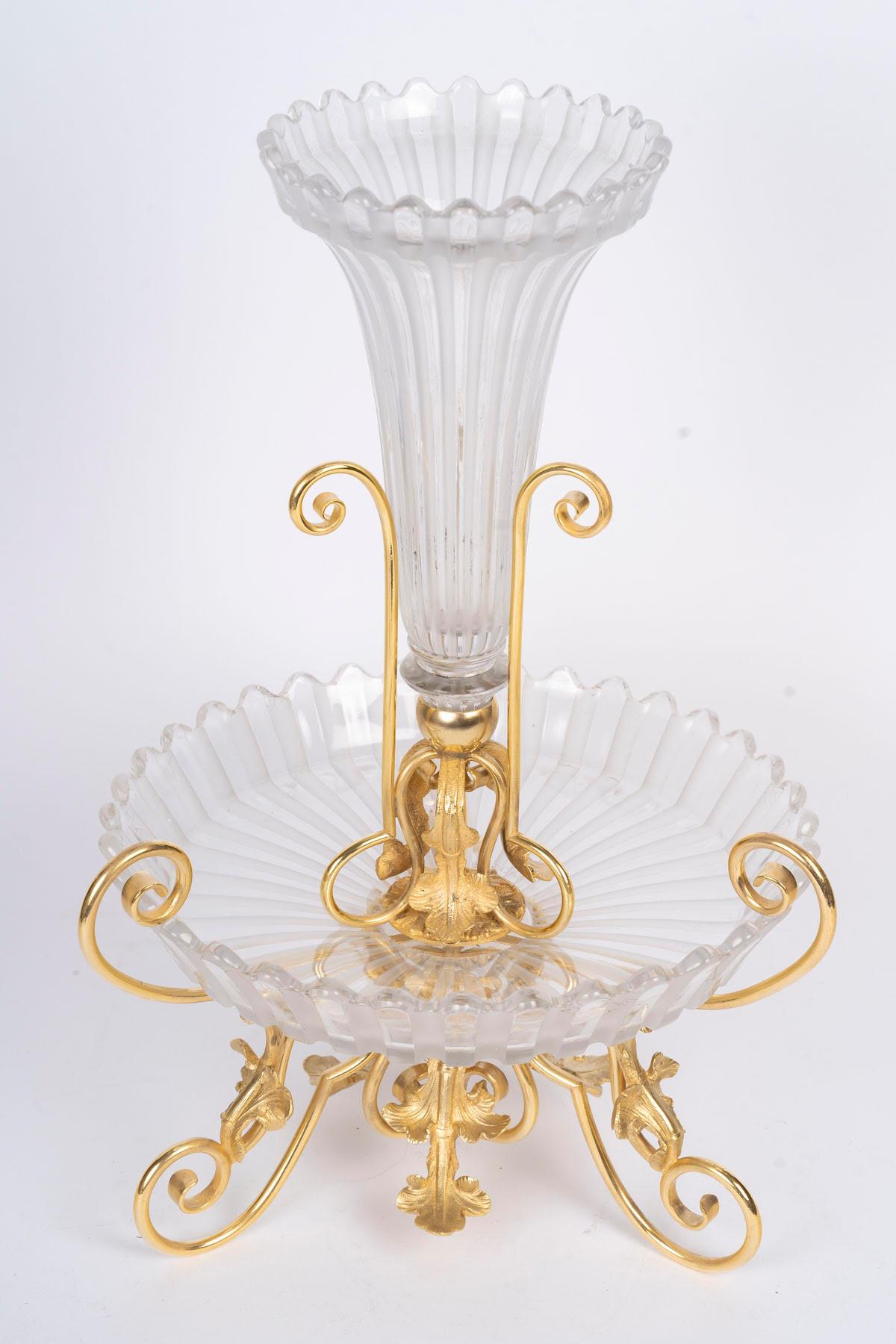 Tafelaufsatz von Maison Baccarat aus Kristall und vergoldeter Bronze, Stil Napoleon III. im Angebot 2