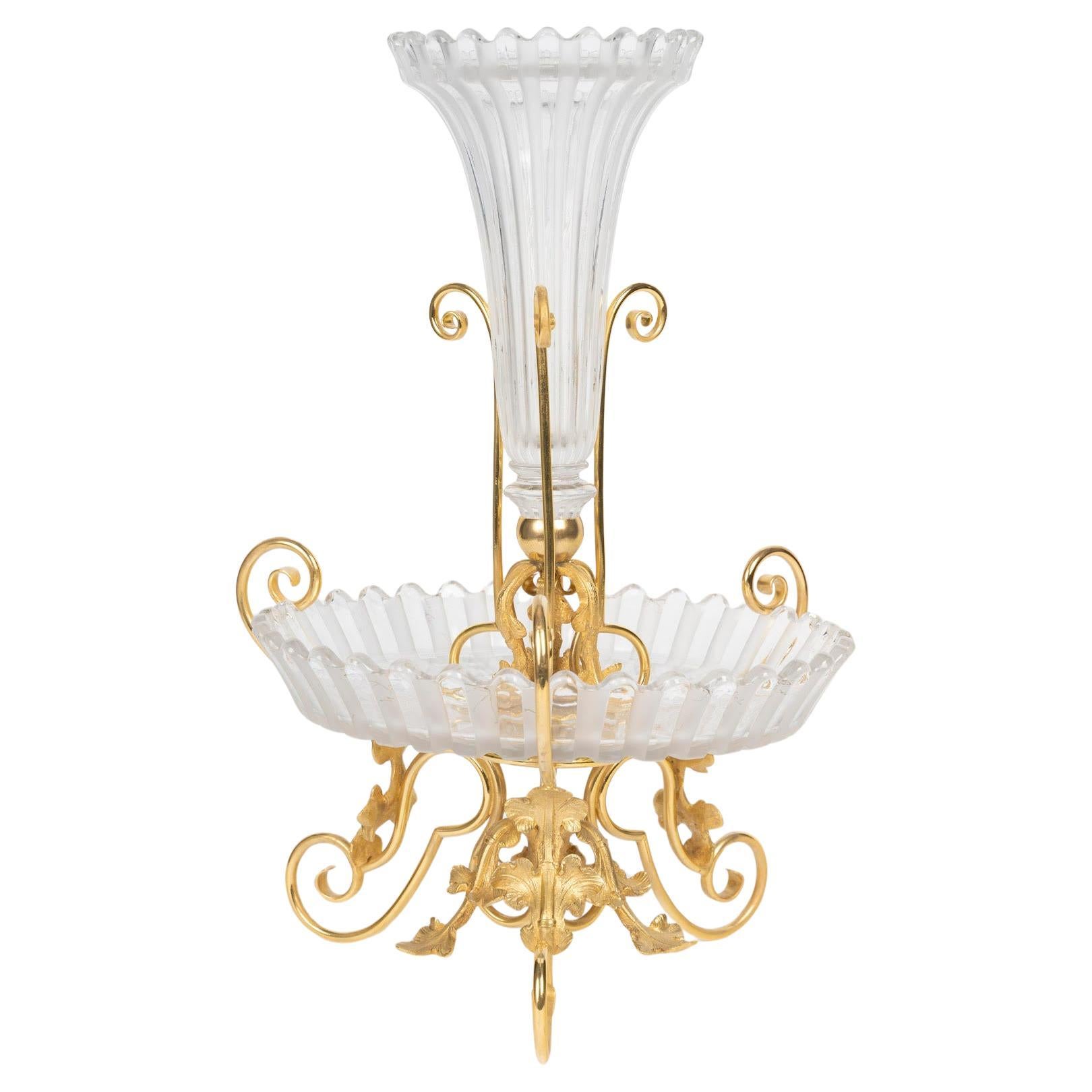 Tafelaufsatz von Maison Baccarat aus Kristall und vergoldeter Bronze, Stil Napoleon III. im Angebot