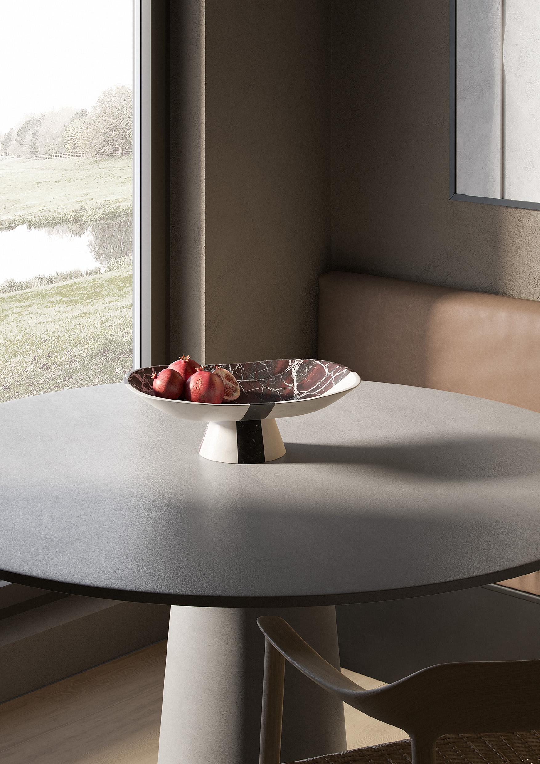 Centerpiece in three different marbles.
Size: 48 x 35.6 x 14.8 cm, smooth finishing. Commercial name: Orazio, Homage Collection by the Italian Designer Matteo Cibic. Made in Italy, hand finished.
White, black, red. These are not merely colors;
